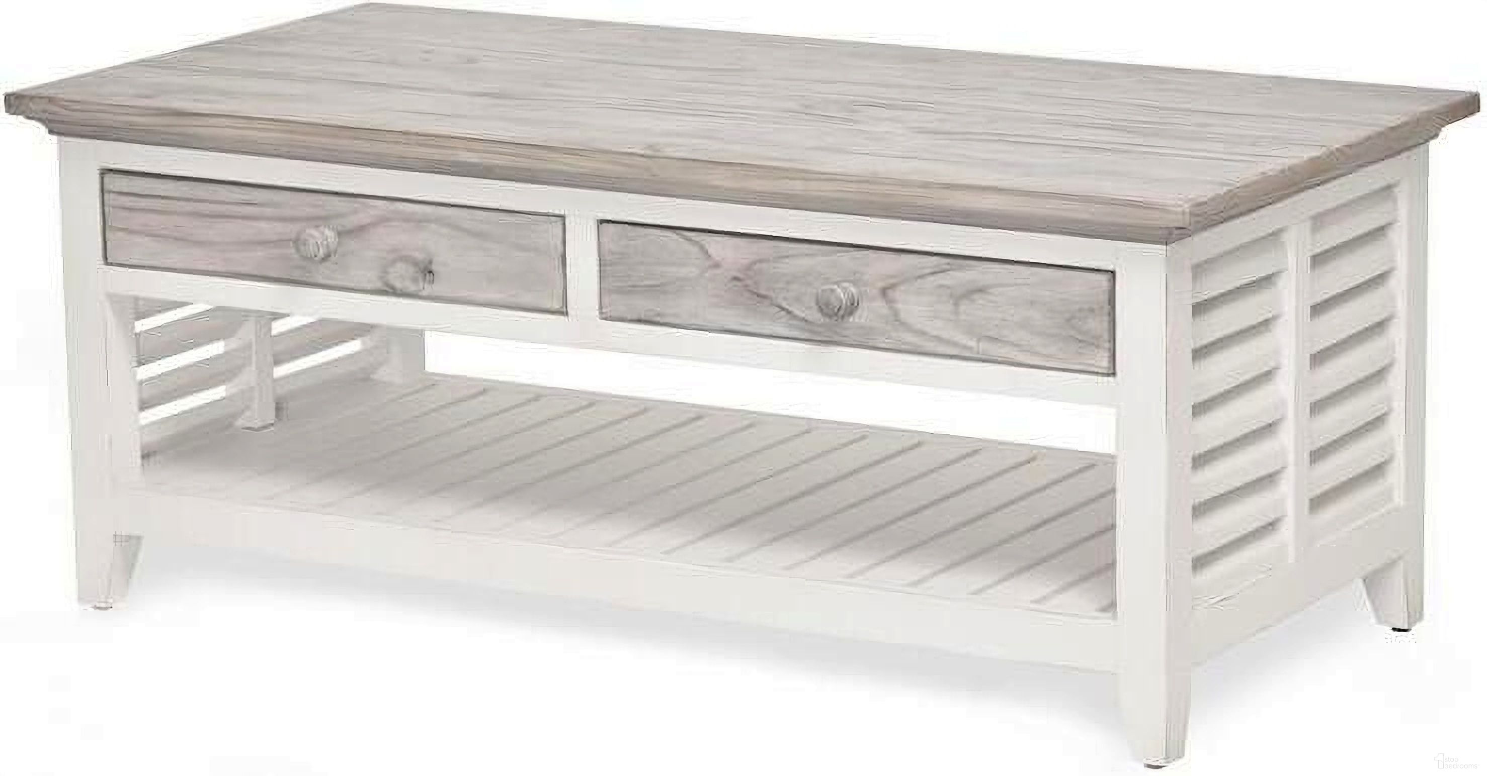 The appearance of Islamorada Coffee Table In White And Grey designed by Sea Winds Trading in the transitional interior design. This white and grey piece of furniture  was selected by 1StopBedrooms from Islamorada Collection to add a touch of cosiness and style into your home. Sku: B23303-DAPGREY. Material: Wood.