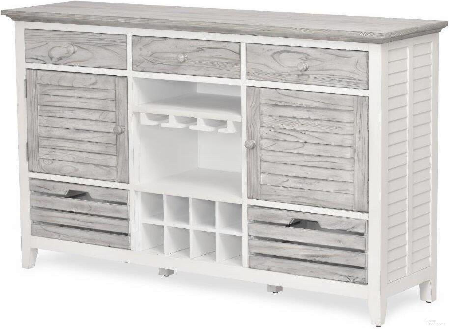 The appearance of Islamorada Sideboard With Wine Rack In White And Grey designed by Sea Winds Trading in the transitional interior design. This white and grey piece of furniture was selected by 1StopBedrooms from Islamorada Collection to add a touch of cosiness and style into your home. Sku: B23327-DAPGREY. Material: Wood.
