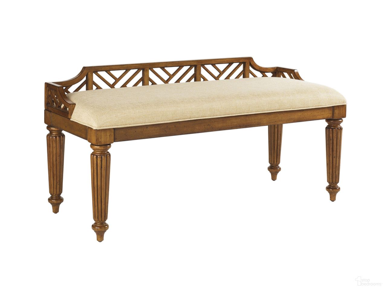 The appearance of Island Estate Plantain Bed Bench In Plantation designed by Tommy Bahama in the bohemian interior design. This plantation piece of furniture was selected by 1StopBedrooms from Island Estate Collection to add a touch of cosiness and style into your home. Sku: 531-536. Material: Wood.