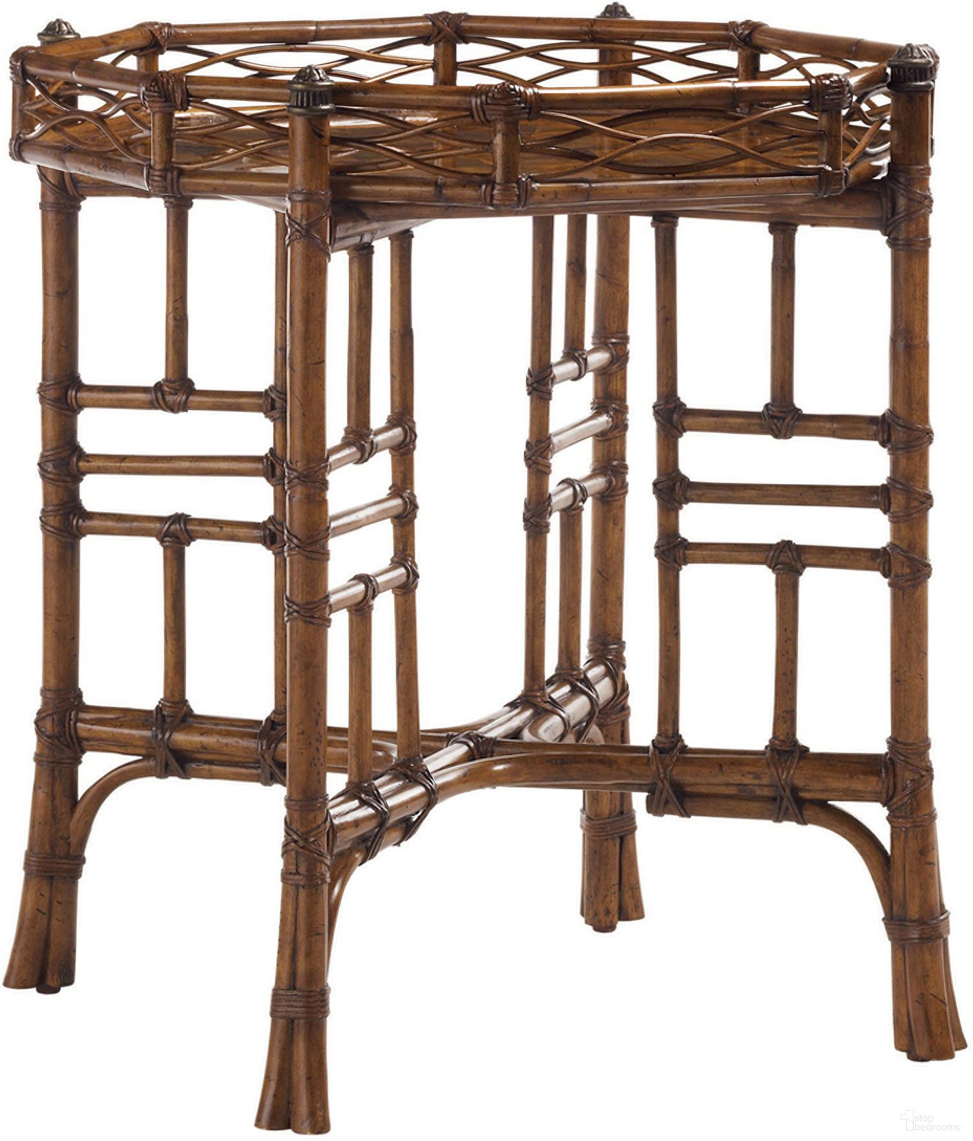The appearance of Island Estate Key Largo End Table In Plantation designed by Tommy Bahama in the traditional interior design. This plantation piece of furniture was selected by 1StopBedrooms from Island Estate Collection to add a touch of cosiness and style into your home. Sku: 531-941. Material: Rattan.