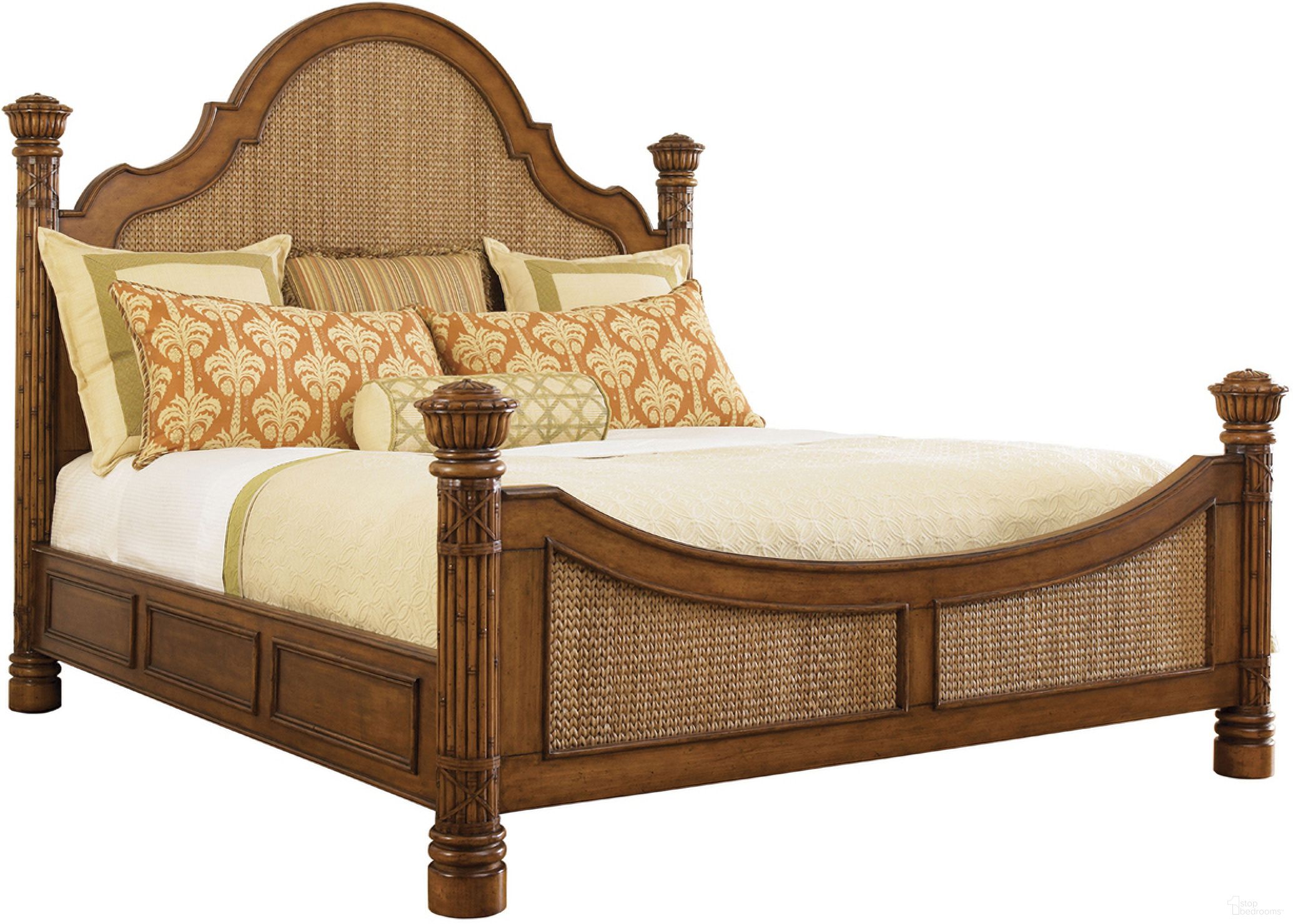 The appearance of Island Estate Round Hill California King Bed In Plantation designed by Tommy Bahama in the traditional interior design. This plantation piece of furniture was selected by 1StopBedrooms from Island Estate Collection to add a touch of cosiness and style into your home. Sku: 531-135C. Bed Type: Poster Bed. Bed Size: California King. Material: Rattan.