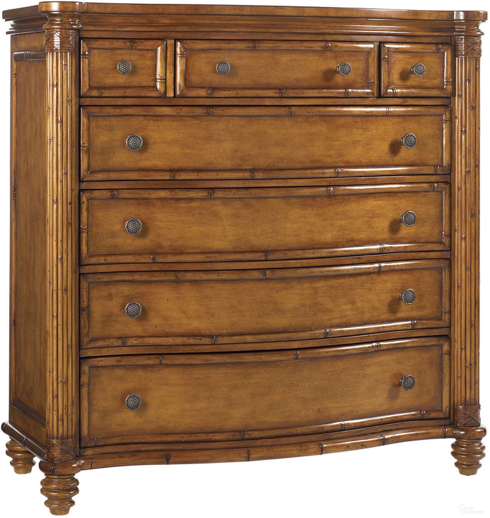 The appearance of Island Estate Silver Sea Chest In Plantation designed by Tommy Bahama in the traditional interior design. This plantation piece of furniture  was selected by 1StopBedrooms from Island Estate Collection to add a touch of cosiness and style into your home. Sku: 531-329. Material: Rattan.