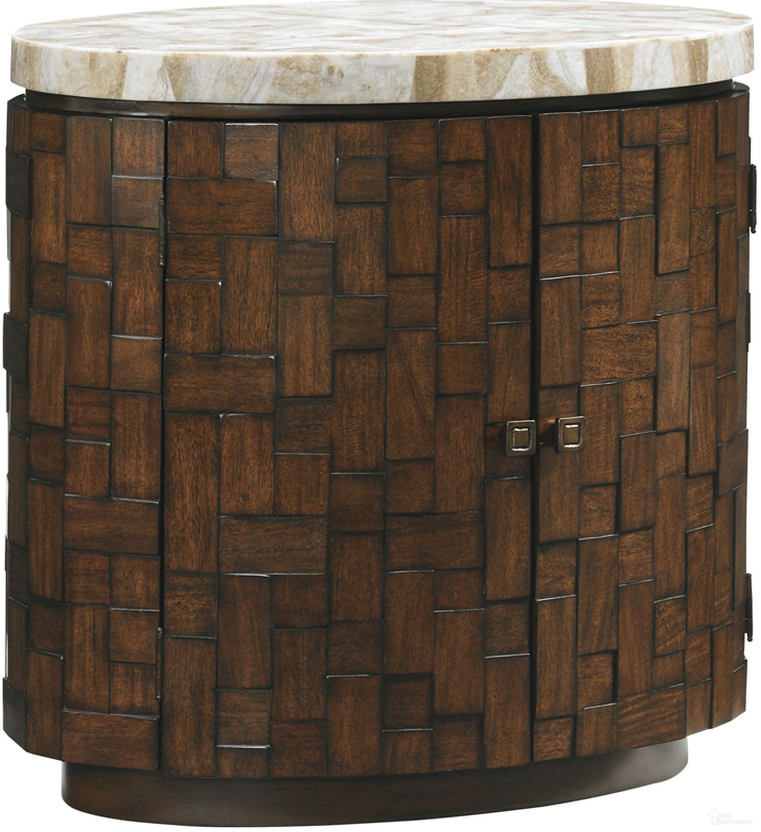 The appearance of Island Fusion Banyan Oval Accent Table In Sebana designed by Tommy Bahama in the transitional interior design. This sebana piece of furniture  was selected by 1StopBedrooms from Island Fusion Collection to add a touch of cosiness and style into your home. Sku: 556-950. Material: Wood.