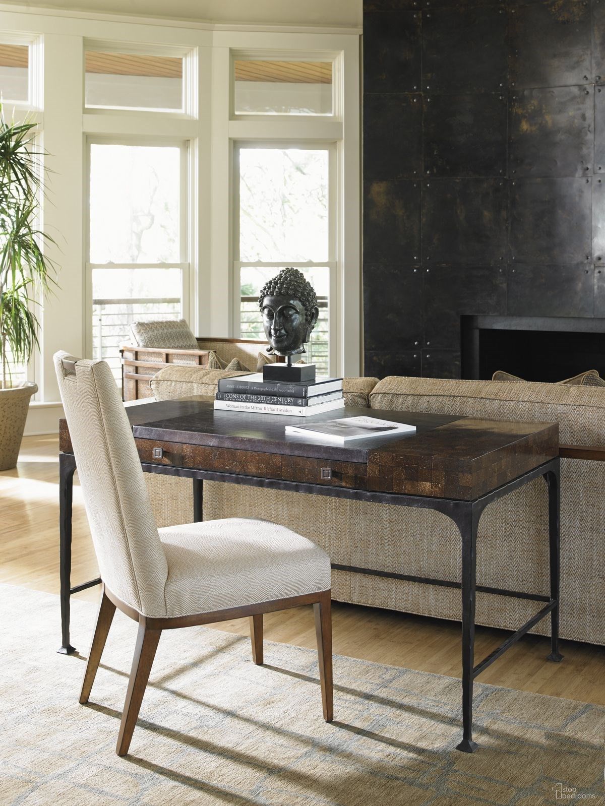 The appearance of Island Fusion Borneo Home Office Set designed by Tommy Bahama in the transitional interior design. This sebana piece of furniture  was selected by 1StopBedrooms from Island Fusion Collection to add a touch of cosiness and style into your home. Sku: 556-933;556-884-02. Material: Wood.