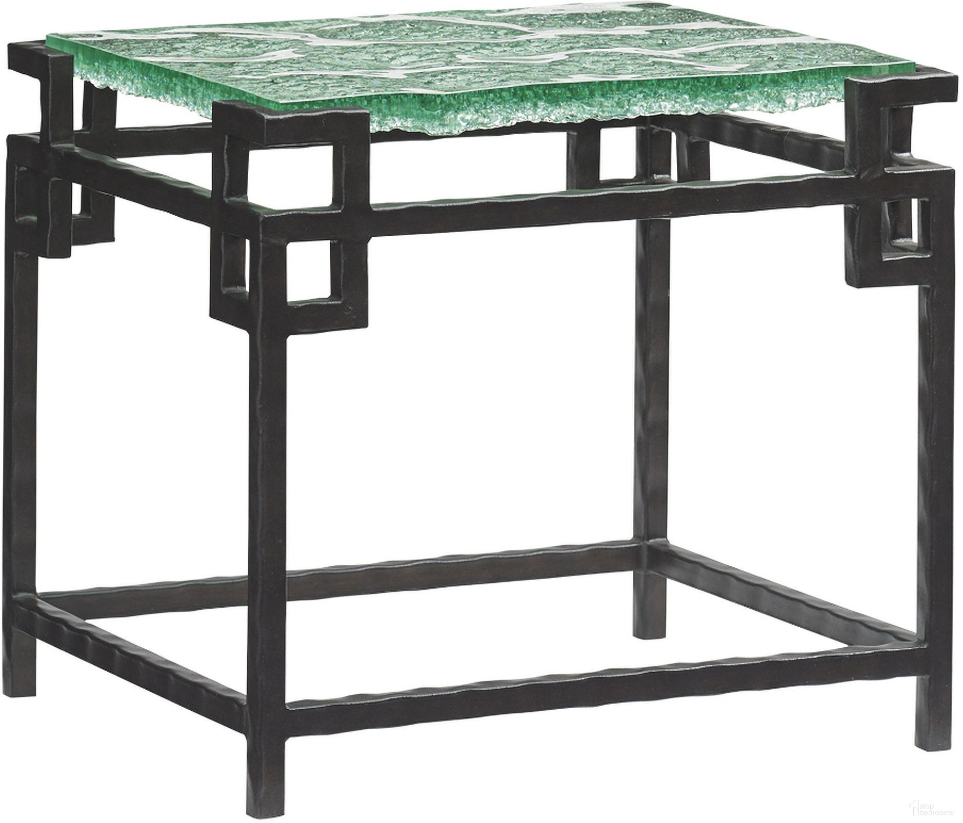 The appearance of Island Fusion Hermes Reef Glass Top End Table In Sebana designed by Tommy Bahama in the transitional interior design. This sebana piece of furniture  was selected by 1StopBedrooms from Island Fusion Collection to add a touch of cosiness and style into your home. Sku: 556-953C. Material: Wood.