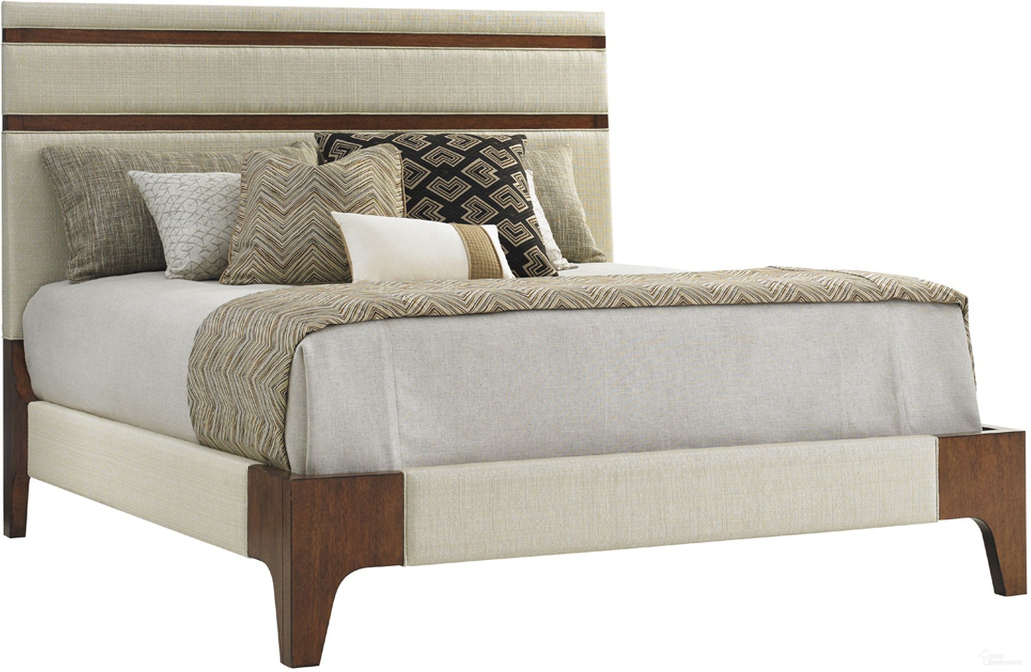 The appearance of Island Fusion Mandarin Upholstered King Panel Bed In Sebana designed by Tommy Bahama in the transitional interior design. This sebana piece of furniture was selected by 1StopBedrooms from Island Fusion Collection to add a touch of cosiness and style into your home. Sku: 556-134C. Bed Type: Panel Bed. Material: Wood. Bed Size: King.