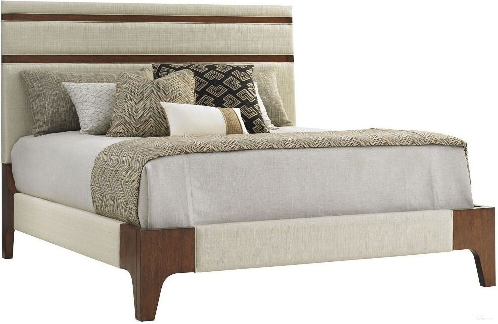The appearance of Island Fusion Mandarin Upholstered Queen Panel Bed In Sebana designed by Tommy Bahama in the transitional interior design. This sebana piece of furniture  was selected by 1StopBedrooms from Island Fusion Collection to add a touch of cosiness and style into your home. Sku: 556-133C. Bed Type: Panel Bed. Material: Wood. Bed Size: Queen.