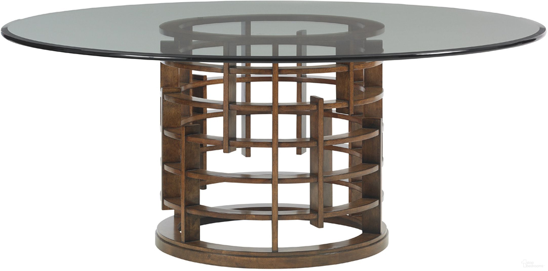 The appearance of Island Fusion Meridien Round Dining Table with 72 Inch Glass Top In Sebana designed by Tommy Bahama in the modern / contemporary interior design. This sebana piece of furniture was selected by 1StopBedrooms from Island Fusion Collection to add a touch of cosiness and style into your home. Sku: 556-875-72C. Table Base Style: Pedestal. Table Top Shape: Round. Material: Wood. Size: 72".