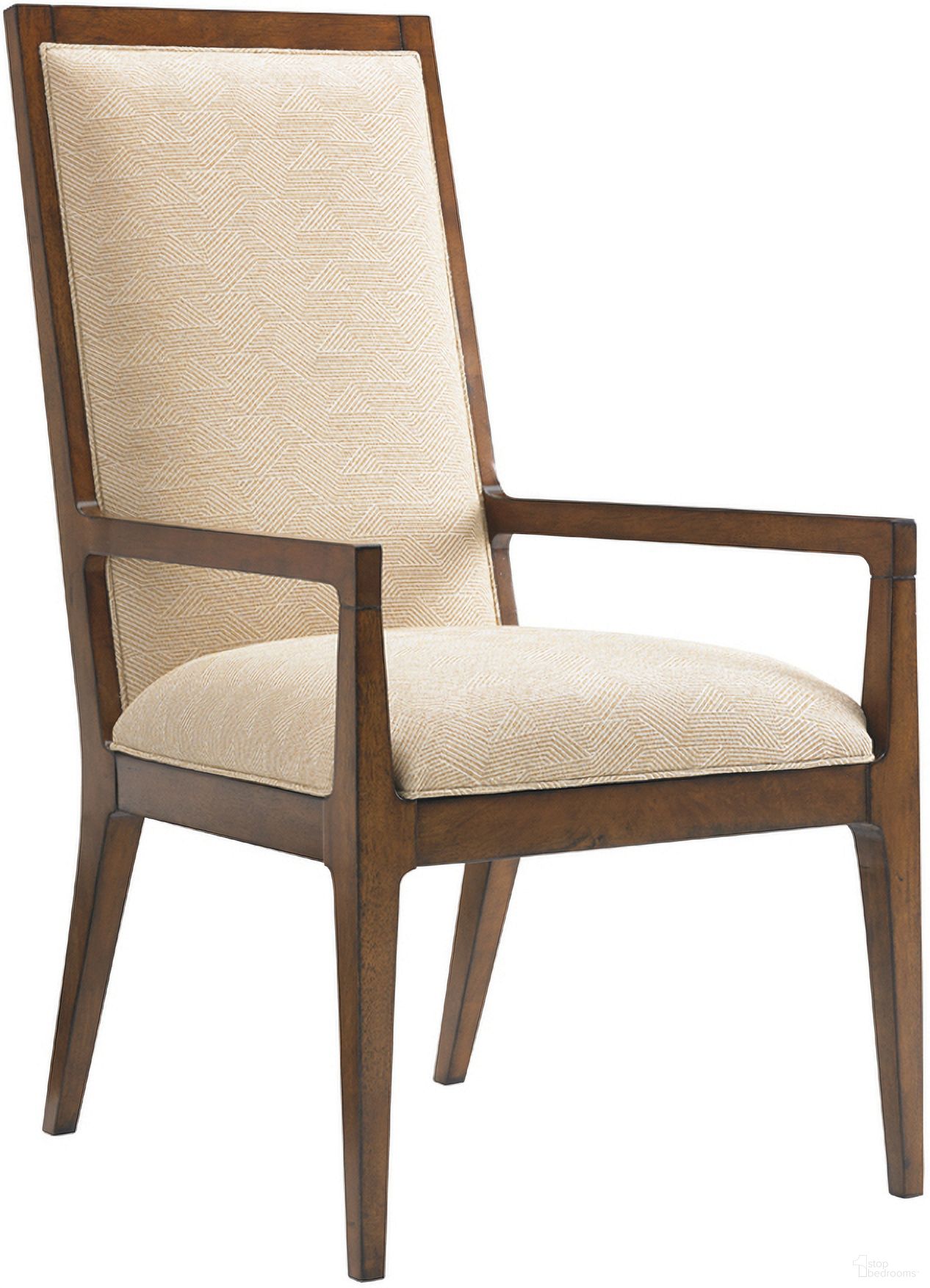 The appearance of Island Fusion Natori Slat Back Arm Chair In Sebana designed by Tommy Bahama in the transitional interior design. This sebana piece of furniture was selected by 1StopBedrooms from Island Fusion Collection to add a touch of cosiness and style into your home. Sku: 556-881-01. Material: Wood. Chair Type: Arm Chair.