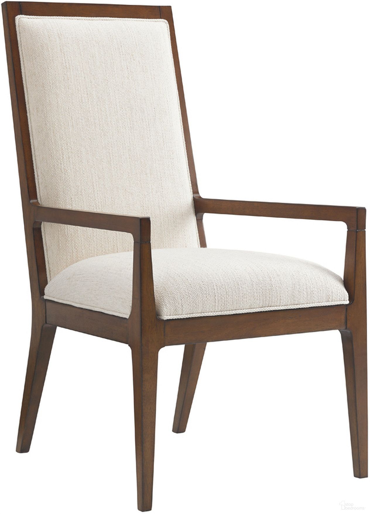 The appearance of Island Fusion Natori Slat Back Arm Chair In Sebana designed by Tommy Bahama in the transitional interior design. This sebana piece of furniture was selected by 1StopBedrooms from Island Fusion Collection to add a touch of cosiness and style into your home. Sku: 556-881-02. Material: Wood. Chair Type: Arm Chair.