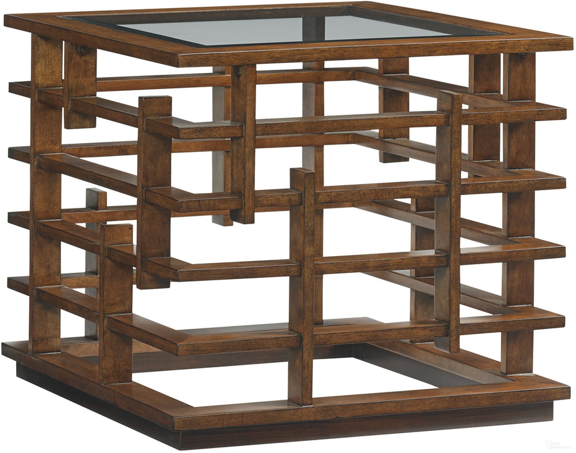 The appearance of Island Fusion Nobu Square Lamp Table In Sebana designed by Tommy Bahama in the transitional interior design. This sebana piece of furniture  was selected by 1StopBedrooms from Island Fusion Collection to add a touch of cosiness and style into your home. Sku: 556-954. Material: Wood.