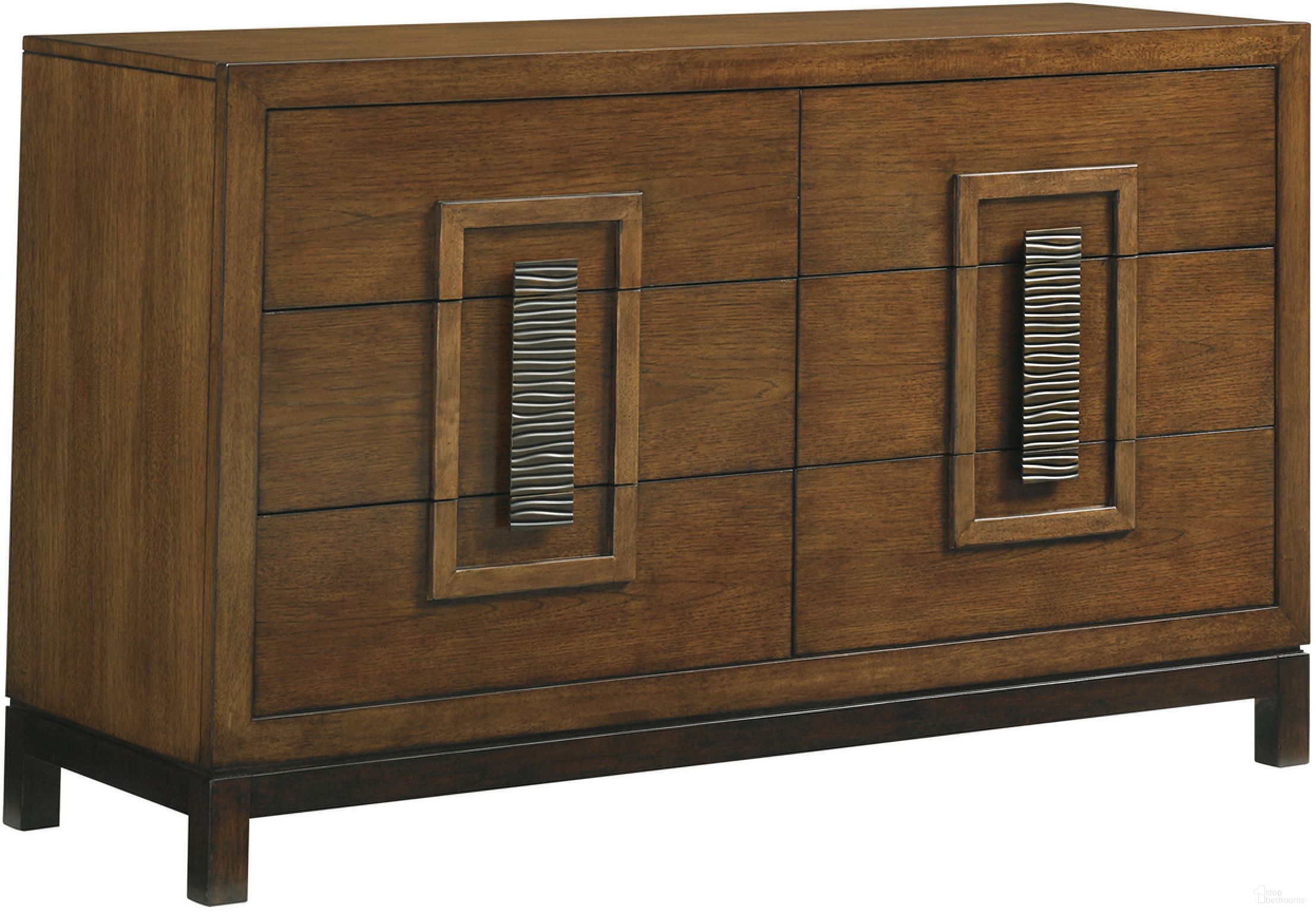 The appearance of Island Fusion Tahara Dresser In Sebana designed by Tommy Bahama in the transitional interior design. This sebana piece of furniture was selected by 1StopBedrooms from Island Fusion Collection to add a touch of cosiness and style into your home. Sku: 556-222. Material: Wood.