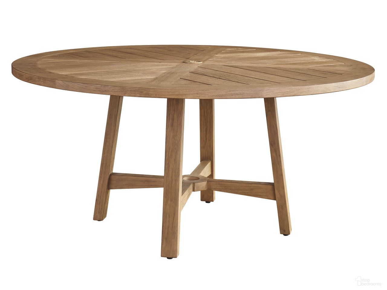 The appearance of Isle Of Palms Round Dining Table In Natural designed by Tommy Bahama in the transitional interior design. This natural piece of furniture  was selected by 1StopBedrooms from Isle Of Palms Collection to add a touch of cosiness and style into your home. Sku: 3380-870C. Table Base Style: Trestle. Table Top Shape: Round. Material: Teak.