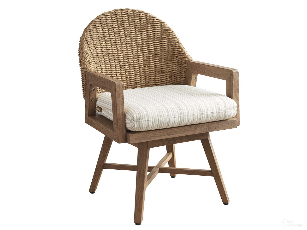 The appearance of Isle Of Palms Swivel Dining Chair designed by Tommy Bahama in the transitional interior design. This beige/tan piece of furniture  was selected by 1StopBedrooms from Isle Of Palms Collection to add a touch of cosiness and style into your home. Sku: 3380-13SW-60. Material: Fabric.