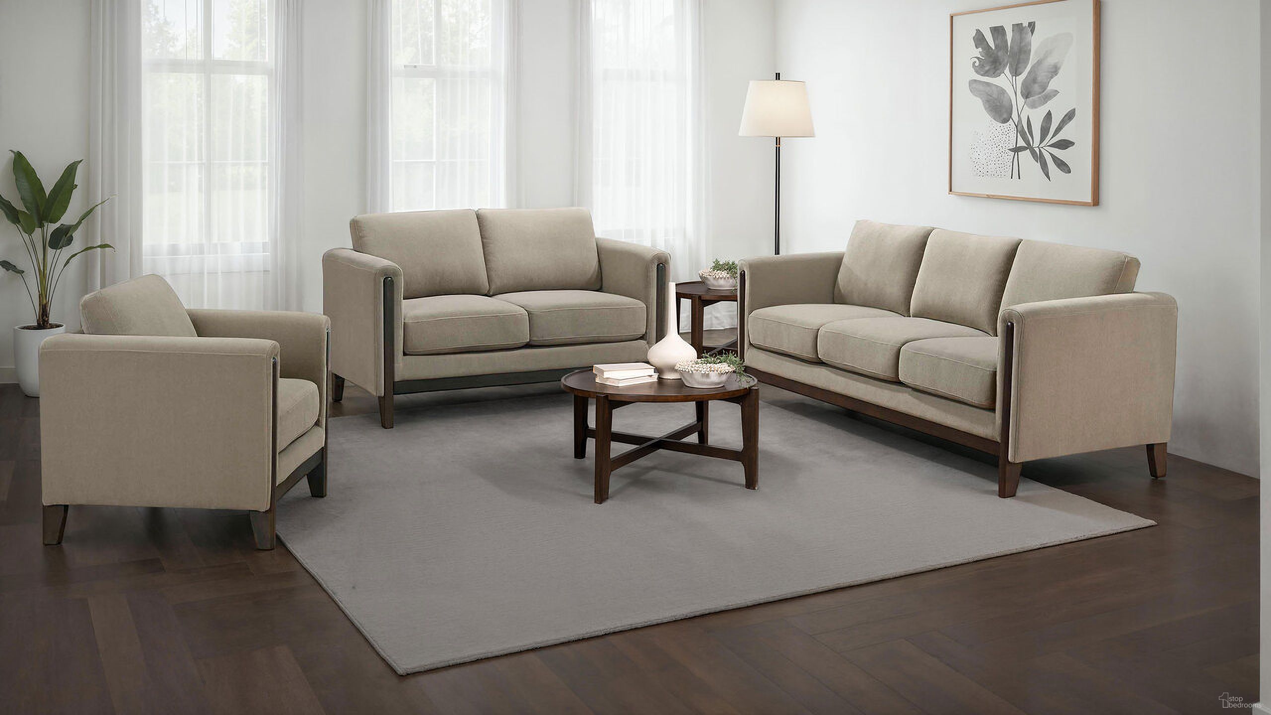 The appearance of Islington Fabric Upholstered Panel Arm Living Room Set In Taupe designed by Coaster in the transitional interior design. This taupe piece of furniture was selected by 1StopBedrooms from Islington Collection to add a touch of cosiness and style into your home. Sku: 511101;511102. Material: Fabric.