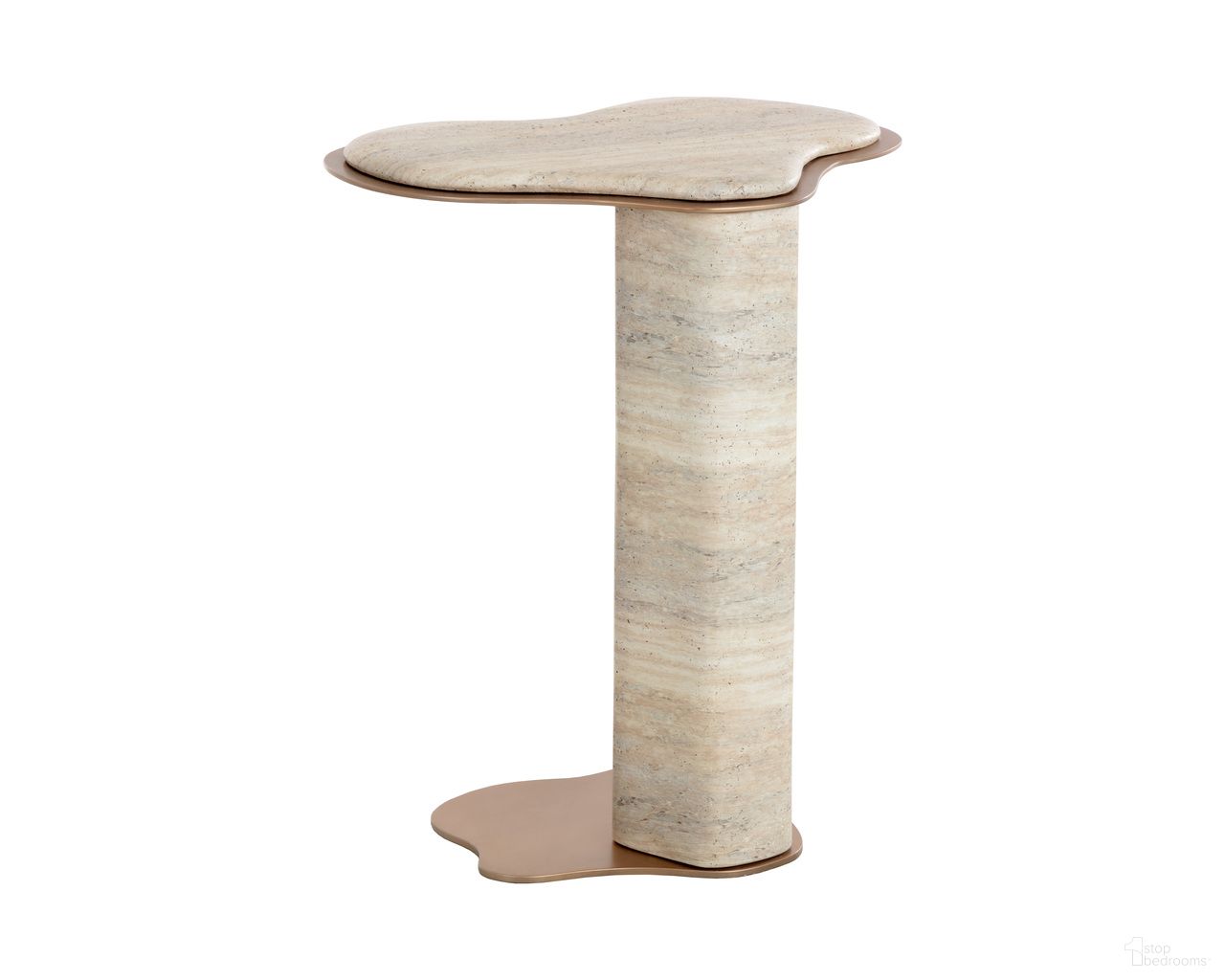Isola Travertine Look End Table In Dune