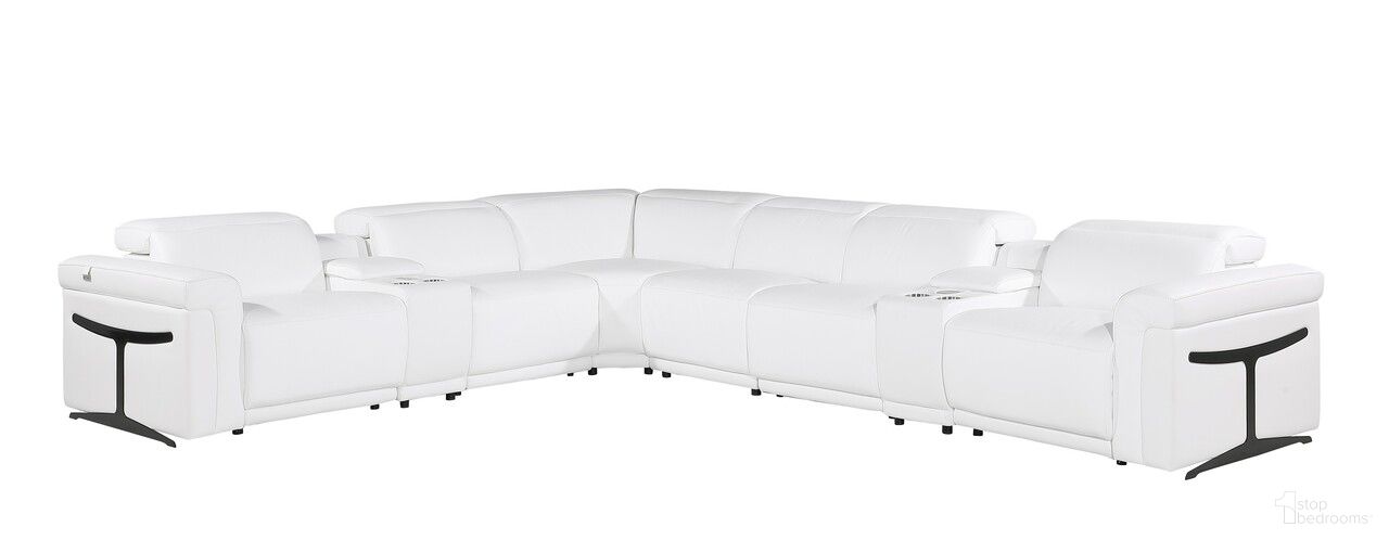 The appearance of Italian Leather Modular L Shaped Eight Piece Corner Sectional with Console In White designed by Homeroots in the modern / contemporary interior design. This white piece of furniture was selected by 1StopBedrooms from to add a touch of cosiness and style into your home. Sku: 534880. Material: Leather.