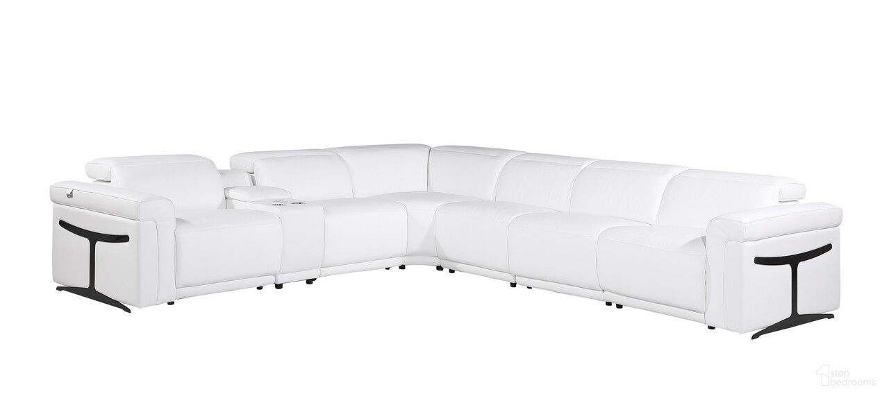 The appearance of Italian Leather Modular L Shaped Seven Piece Corner Sectional with Console In White designed by Homeroots in the modern / contemporary interior design. This white piece of furniture  was selected by 1StopBedrooms from  to add a touch of cosiness and style into your home. Sku: 534878. Material: Leather.