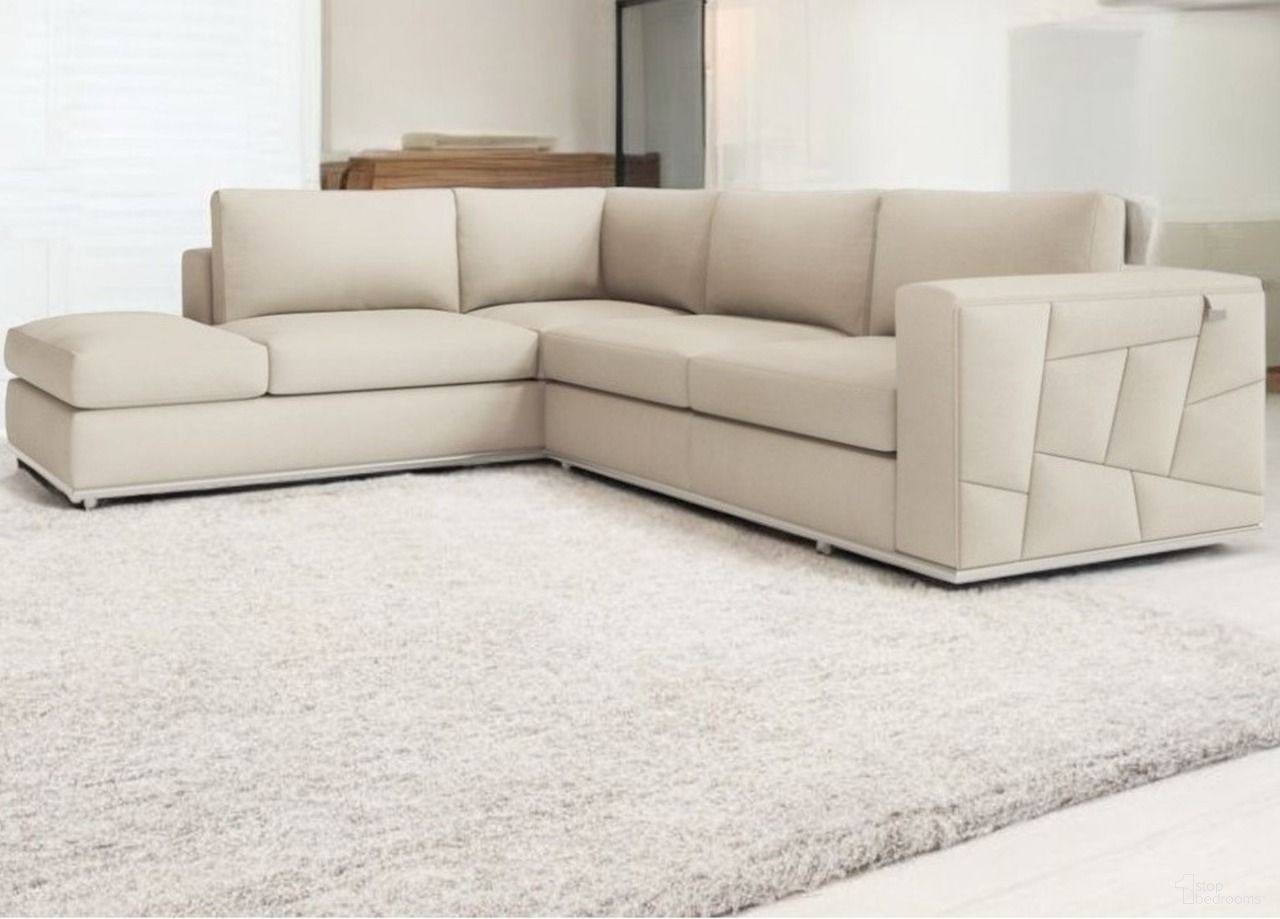 The appearance of Italian Leather Reclining L Shaped Two Piece Corner Sectional In Beige designed by Homeroots in the modern / contemporary interior design. This beige piece of furniture was selected by 1StopBedrooms from to add a touch of cosiness and style into your home. Sku: 482251. Material: Leather.
