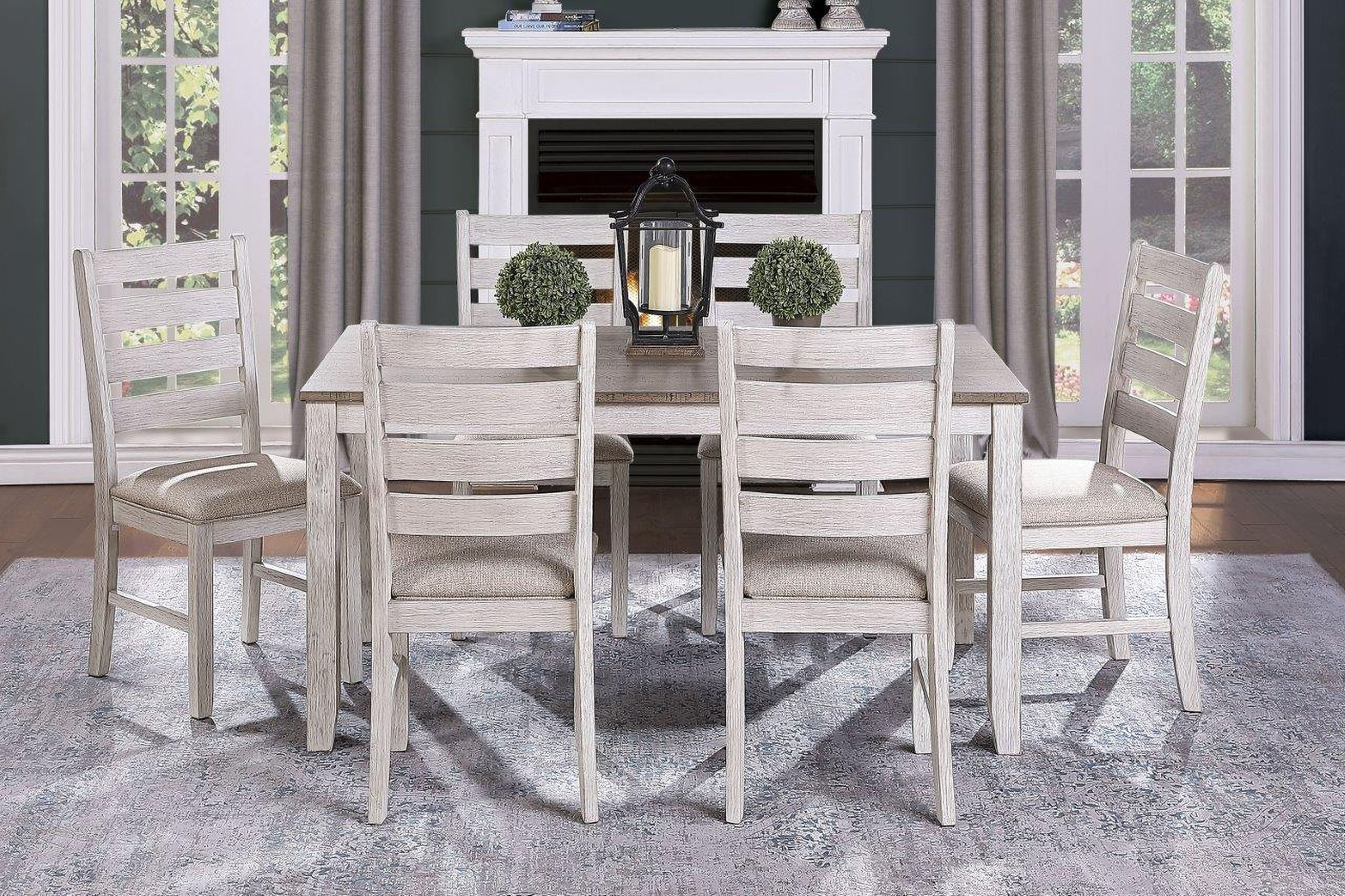 The appearance of Ithaca Grayish White And Brown Dining Room Set designed by Homelegance in the transitional interior design. This white and brown piece of furniture was selected by 1StopBedrooms from Ithaca Collection to add a touch of cosiness and style into your home. Sku: 5769W-60;5769WS. Table Base Style: Legs. Material: Wood. Table Top Shape: Rectangular. Size: 60".