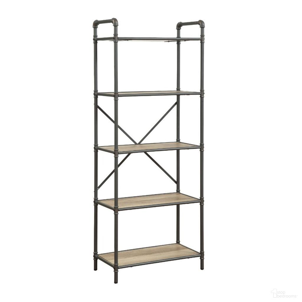 The appearance of Itzel Antique Oak and Sandy Gray 5 Shelf Bookshelf designed by ACME in the industrial interior design. This gray piece of furniture was selected by 1StopBedrooms from Itzel Collection to add a touch of cosiness and style into your home. Sku: 97164. Material: Wood.