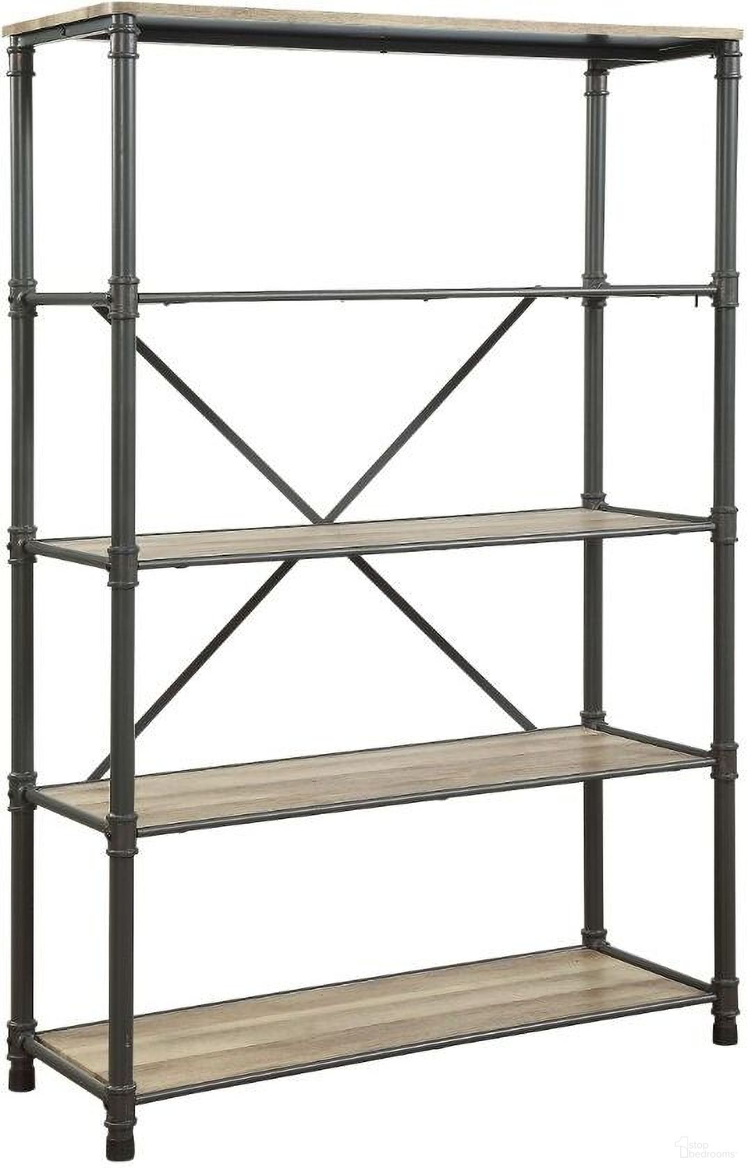 The appearance of Itzel Antique Oak and Sandy Gray Bookshelf designed by ACME in the industrial interior design. This brown piece of furniture was selected by 1StopBedrooms from Itzel Collection to add a touch of cosiness and style into your home. Sku: 92200. Material: Wood.