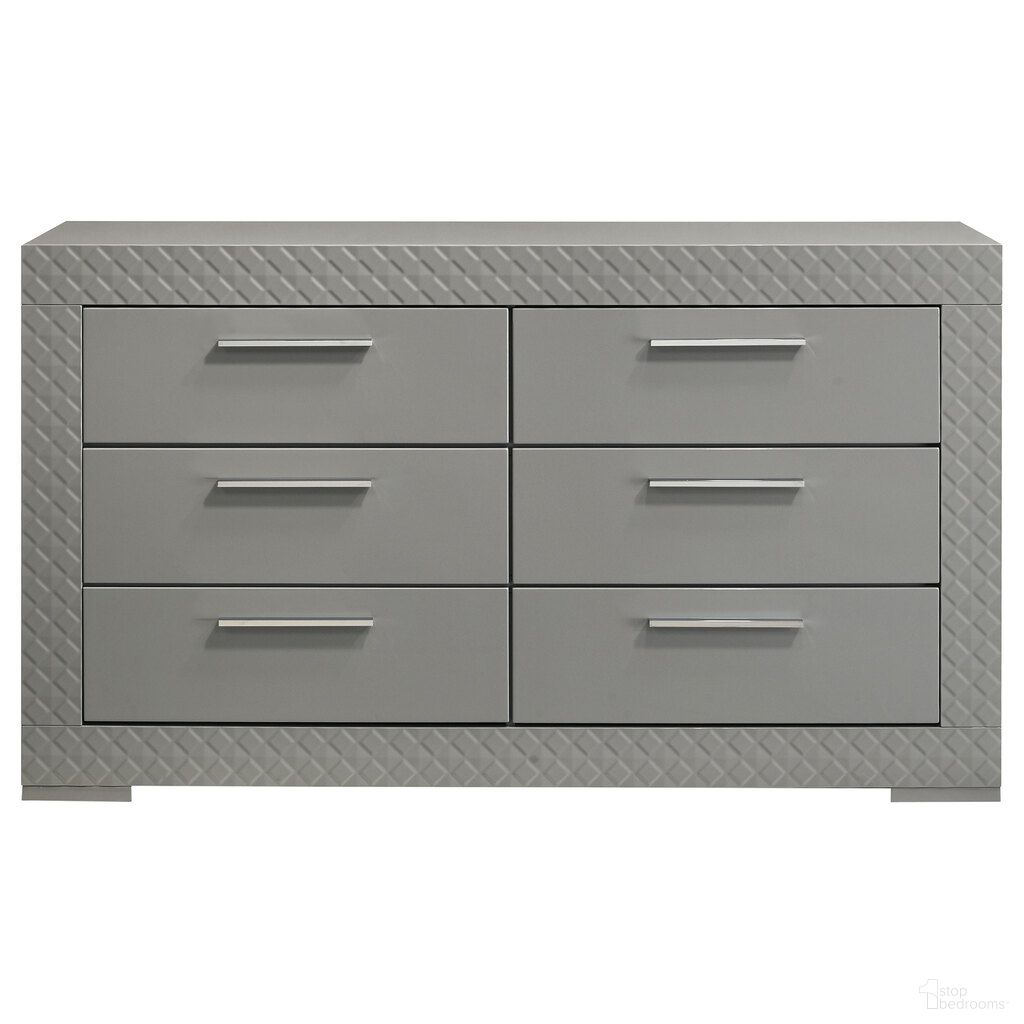 The appearance of Ives 6-Drawer Dresser Cabinet In Grey High Gloss designed by Coaster in the modern / contemporary interior design. This grey high gloss piece of furniture  was selected by 1StopBedrooms from Ives Collection to add a touch of cosiness and style into your home. Sku: 224973. Material: MDF.