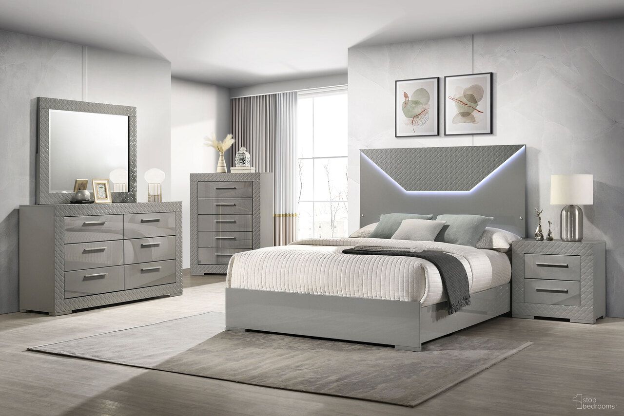 The appearance of Ives Panel Bedroom Set with LED Headboard In Grey High Gloss designed by Coaster in the modern / contemporary interior design. This grey high gloss piece of furniture was selected by 1StopBedrooms from Ives Collection to add a touch of cosiness and style into your home. Sku: 224971QB1;224971QB2;224972. Bed Size: King. Material: Hardwood.