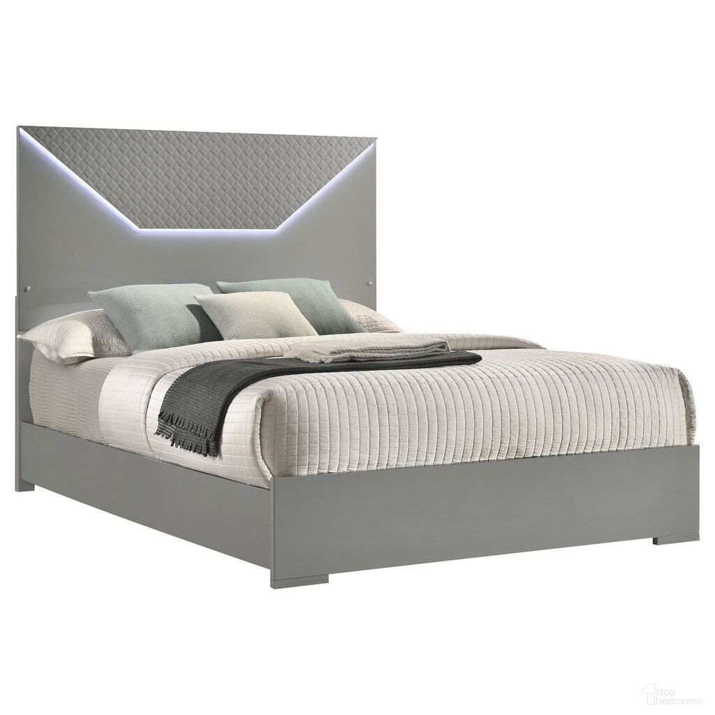 The appearance of Ives Queen Panel Bed LED Headboard In Grey High Gloss designed by Coaster in the modern / contemporary interior design. This grey high gloss piece of furniture  was selected by 1StopBedrooms from Ives Collection to add a touch of cosiness and style into your home. Sku: 224971QB1;224971QB2. Bed Type: Panel Bed. Bed Size: Queen. Material: MDF.