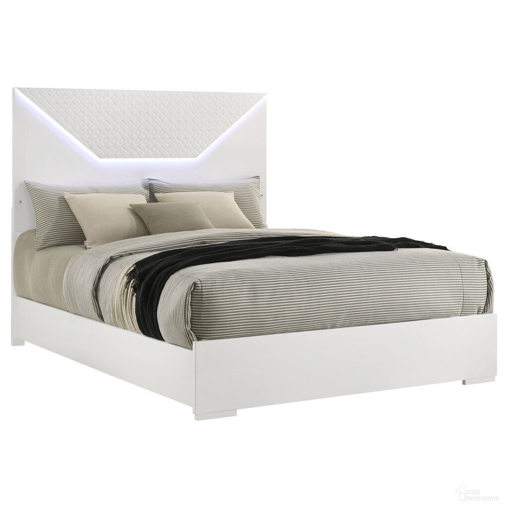 The appearance of Ives Queen Panel Bed LED Headboard In White High Gloss designed by Coaster in the modern / contemporary interior design. This white high gloss piece of furniture was selected by 1StopBedrooms from Ives Collection to add a touch of cosiness and style into your home. Sku: 224941QB1;224941QB2. Bed Type: Panel Bed. Bed Size: Queen. Material: MDF.