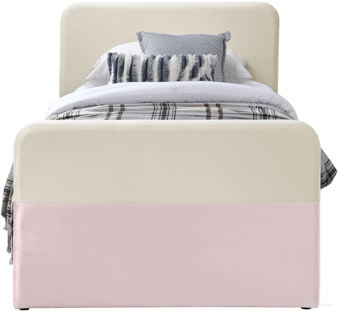 The appearance of Ivy Velvet Twin Trundle and Storage Bed In Cream and Pink designed by Meridian in the modern / contemporary interior design. This cream/pink piece of furniture was selected by 1StopBedrooms from Ivy Collection to add a touch of cosiness and style into your home. Sku: IvyPink-T Box 1/2 (Headboard / Footboard / Trundle Side Panel / Hardware / Slats);IvyPink-T Box 2/2 (Rails / Trundle Front and Back Panel / MDF Board). Bed Type: Storage Bed. Bed Size: Twin. Material: Velvet.