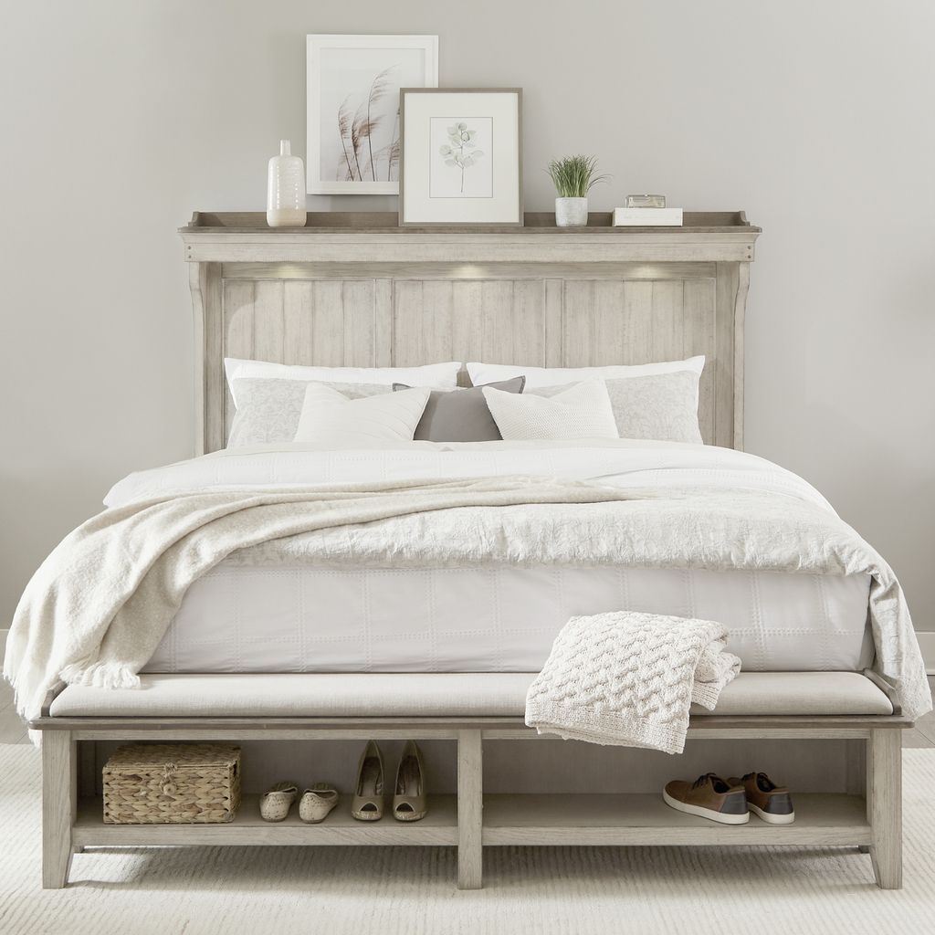The appearance of Ivy Hollow Weathered Linen And Dusty Taupe King Mantle Storage Bed designed by Liberty in the transitional interior design. This cream piece of furniture was selected by 1StopBedrooms from Ivy Hollow Collection to add a touch of cosiness and style into your home. Sku: 457-BR15M;457-BR16FS;457-BR90M. Bed Type: Storage Bed. Bed Size: King. Material: Poplar Solid.
