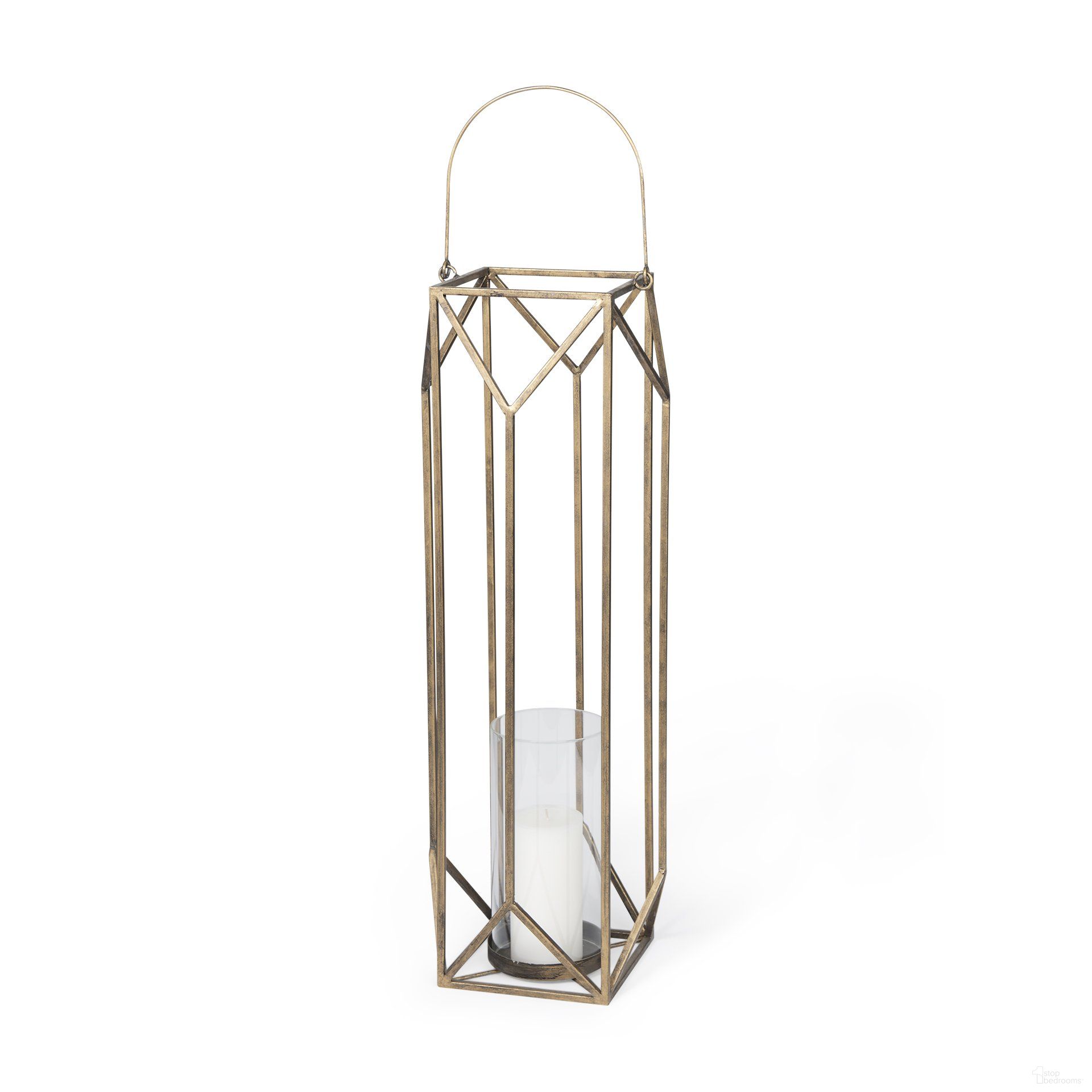 Ivy Metal Geometric Cage Large Candle Holder Lantern In Gold
