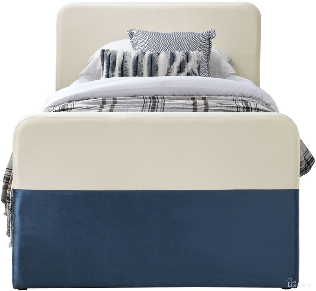 The appearance of Ivy Velvet Twin Trundle and Storage Bed In Navy and Cream designed by Meridian in the modern / contemporary interior design. This navy/cream piece of furniture was selected by 1StopBedrooms from Ivy Collection to add a touch of cosiness and style into your home. Sku: IvyNavy-T Box 1/2 (Headboard / Footboard / Trundle Side Panel / Hardware / Slats);IvyNavy-T Box 2/2 (Rails / Trundle Front and Back Panel / MDF Board). Bed Type: Storage Bed. Bed Size: Twin. Material: Velvet.