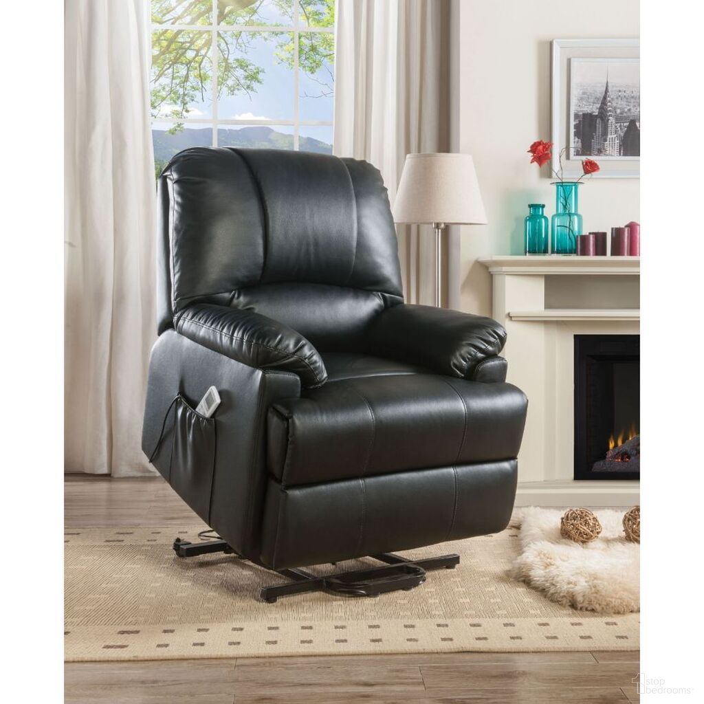 The appearance of Ixora Black Power Lift and Massage Recliner designed by ACME in the modern / contemporary interior design. This black piece of furniture was selected by 1StopBedrooms from Ixora Collection to add a touch of cosiness and style into your home. Sku: 59285. Material: Vinyl.