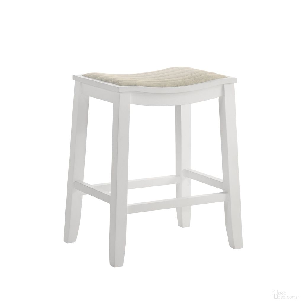The appearance of Iyani Counter Height Bar Stool In White and Dune Cloud designed by Armen Living in the coastal interior design. This white and dune cloud piece of furniture  was selected by 1StopBedrooms from Iyani Collection to add a touch of cosiness and style into your home. Sku: LCIYBADCWH26. Material: Polyester.