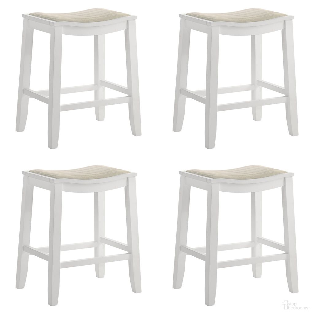 The appearance of Iyani Counter Height Bar Stool Set of 4 In White and Dune Cloud designed by Armen Living in the coastal interior design. This white and dune cloud piece of furniture was selected by 1StopBedrooms from Iyani Collection to add a touch of cosiness and style into your home. Sku: LCIYBADCWH26;LCIYBADCWH26;LCIYBADCWH26;LCIYBADCWH26. Material: Polyester.
