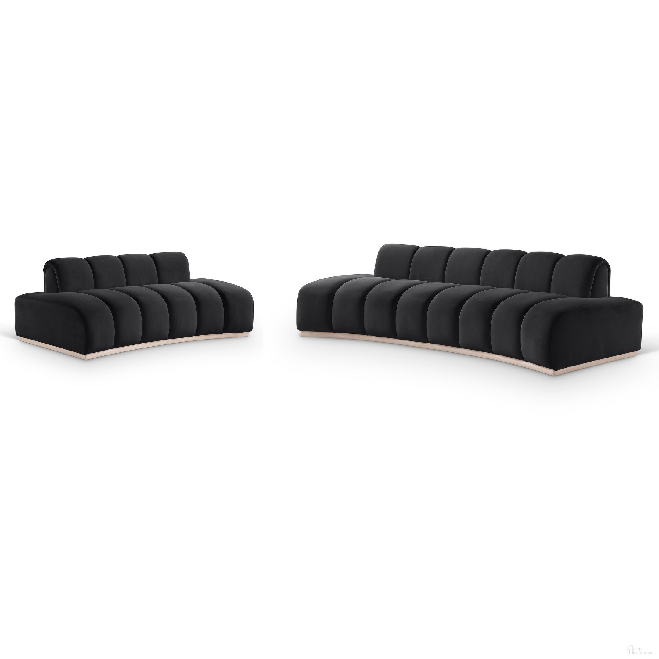 Jace Velvet Living Room Set In Black and Natural
