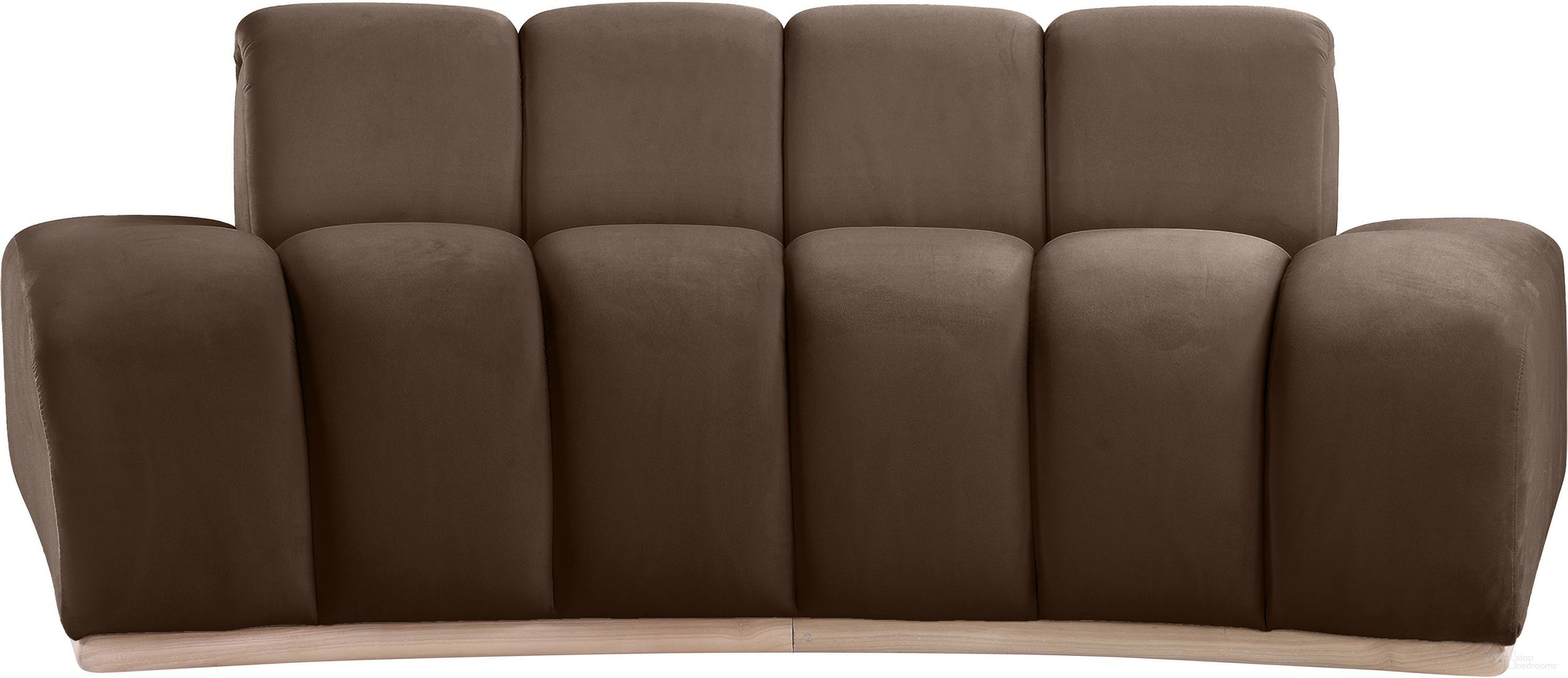 The appearance of Jace Velvet Loveseat In Brown and Natural designed by Meridian in the modern / contemporary interior design. This brown and natural piece of furniture was selected by 1StopBedrooms from Jace Collection to add a touch of cosiness and style into your home. Sku: 44093Brown-L. Material: Velvet.