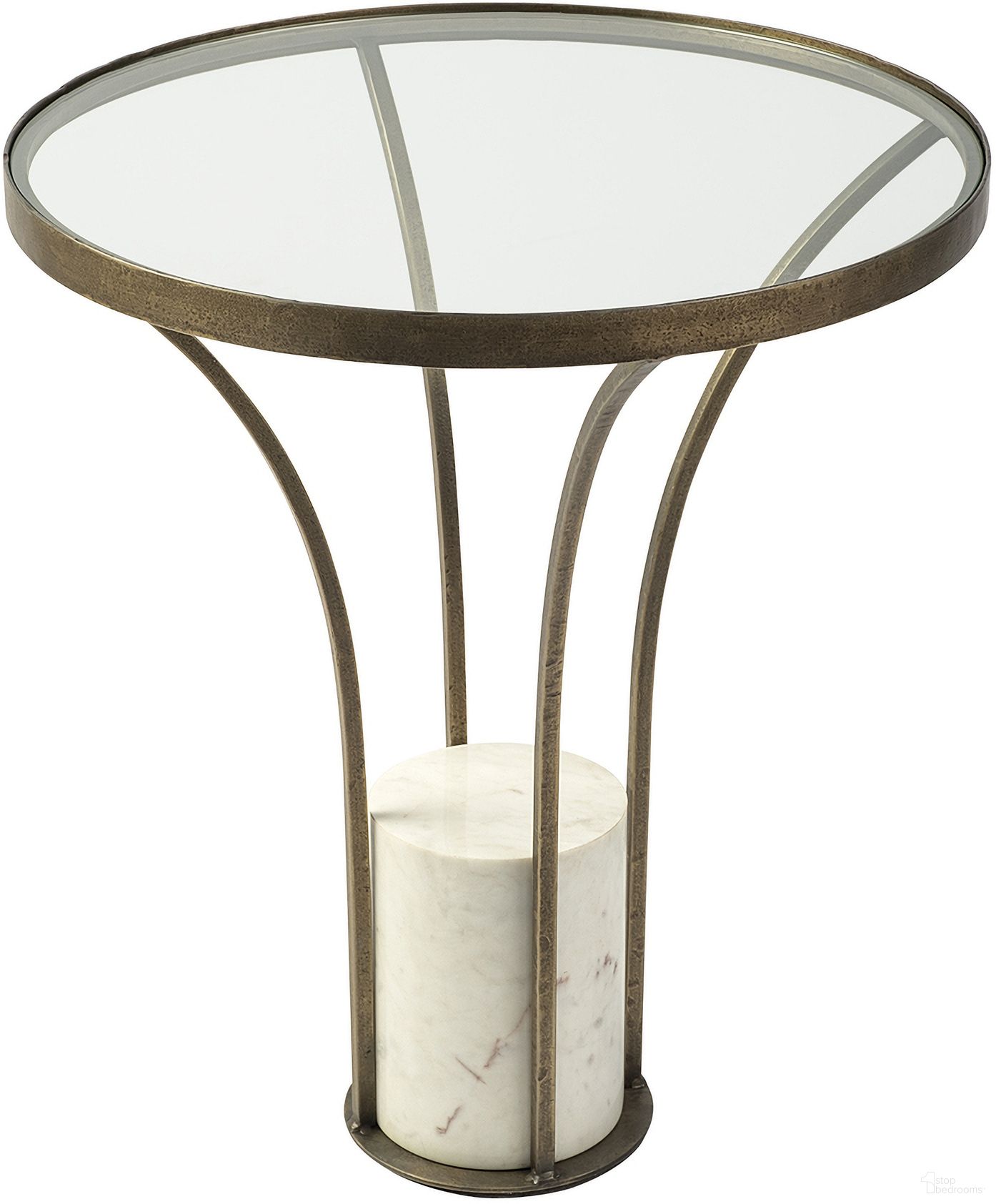 The appearance of Jacinta End Table In Gold designed by Mercana in the modern / contemporary interior design. This gold piece of furniture was selected by 1StopBedrooms from Jacinta Collection to add a touch of cosiness and style into your home. Sku: 69053-AB. Material: Iron.