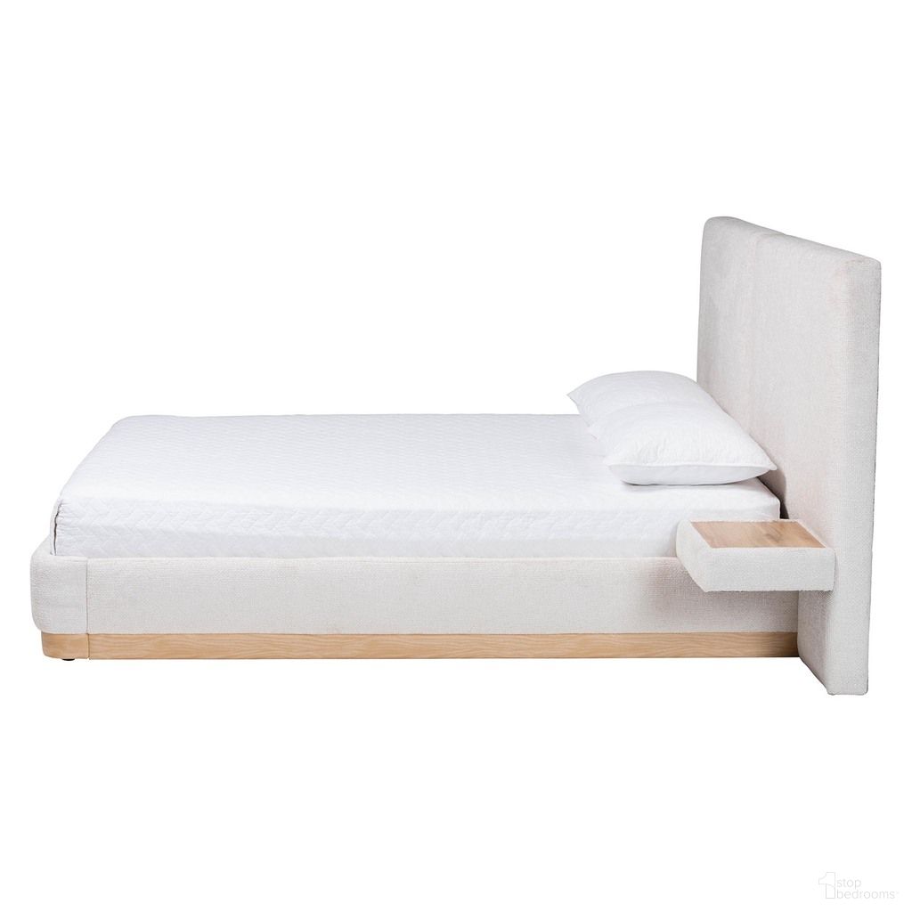 Jacinta Queen Platform Bed with Floating Nightstands In Beige and Oak Brown