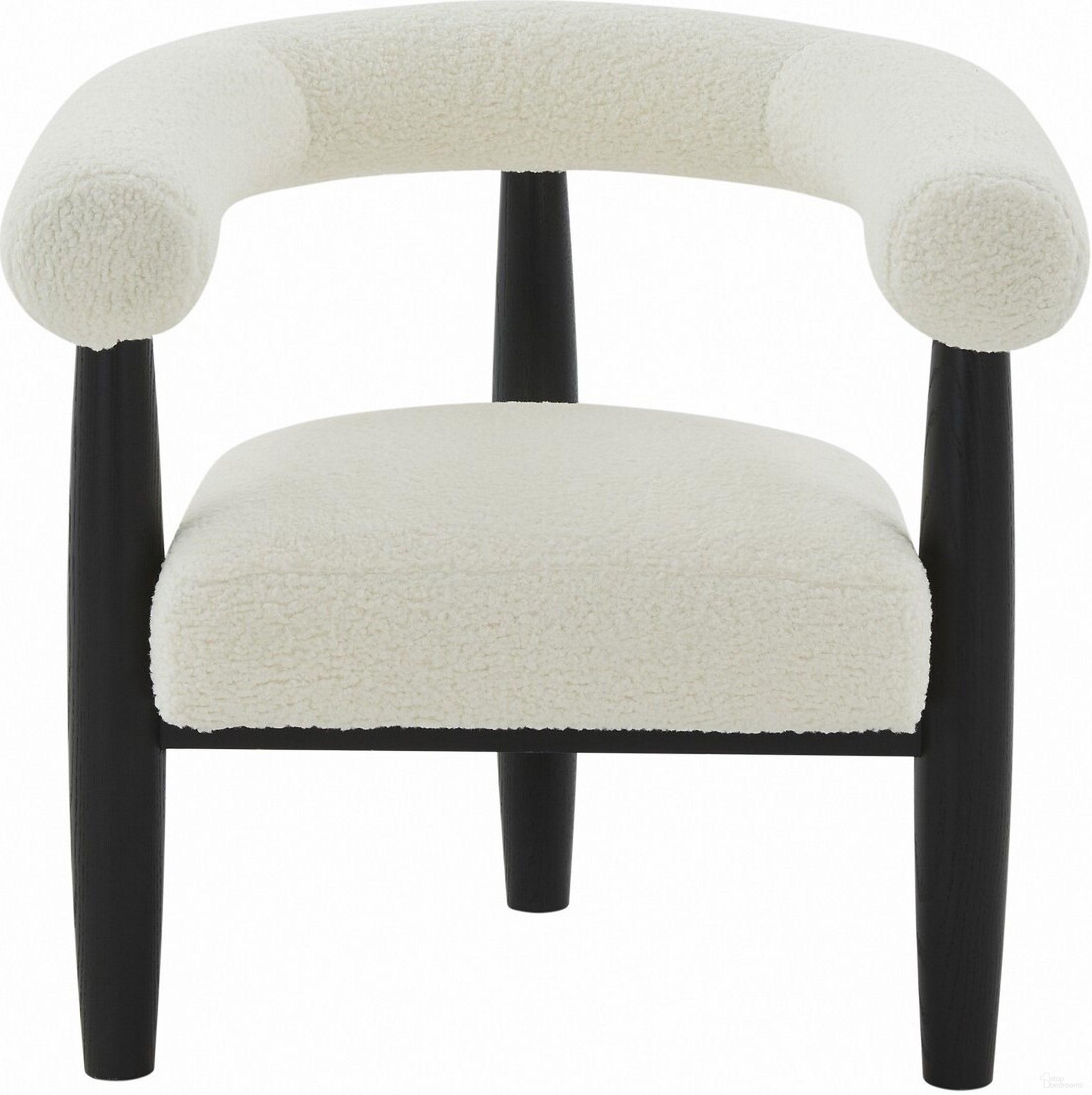 The appearance of Jackie Curved Back Accent Chair In White And Black designed by Safavieh Couture in the modern / contemporary interior design. This white and black piece of furniture  was selected by 1StopBedrooms from Jackie Collection to add a touch of cosiness and style into your home. Sku: SFV5038B. Material: Wood.