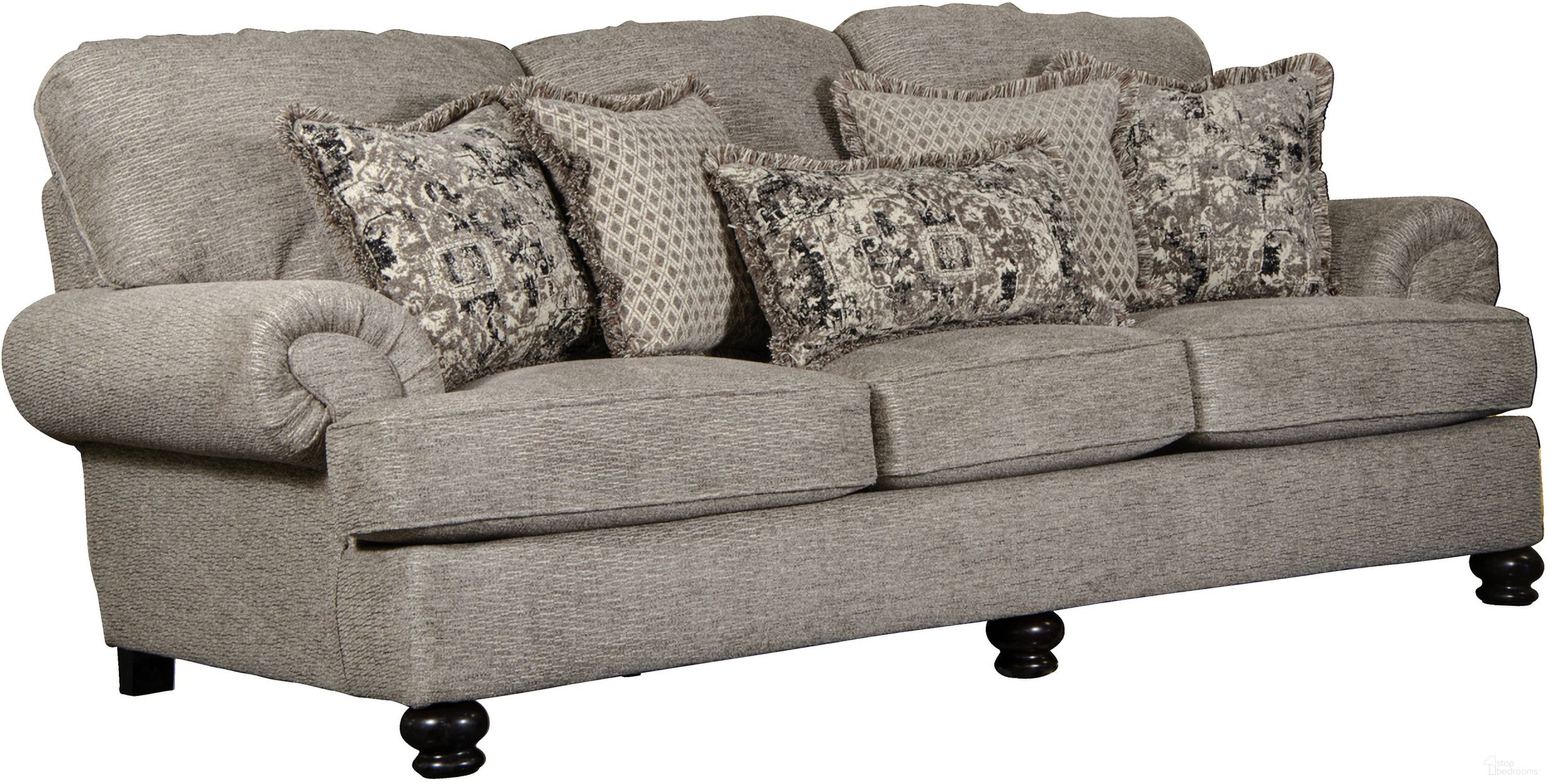 The appearance of Jackson Freemont Sofa designed by Jackson in the traditional interior design. This pewter piece of furniture  was selected by 1StopBedrooms from Freemont Collection to add a touch of cosiness and style into your home. Sku: 444703291318291448. Material: Polyester.