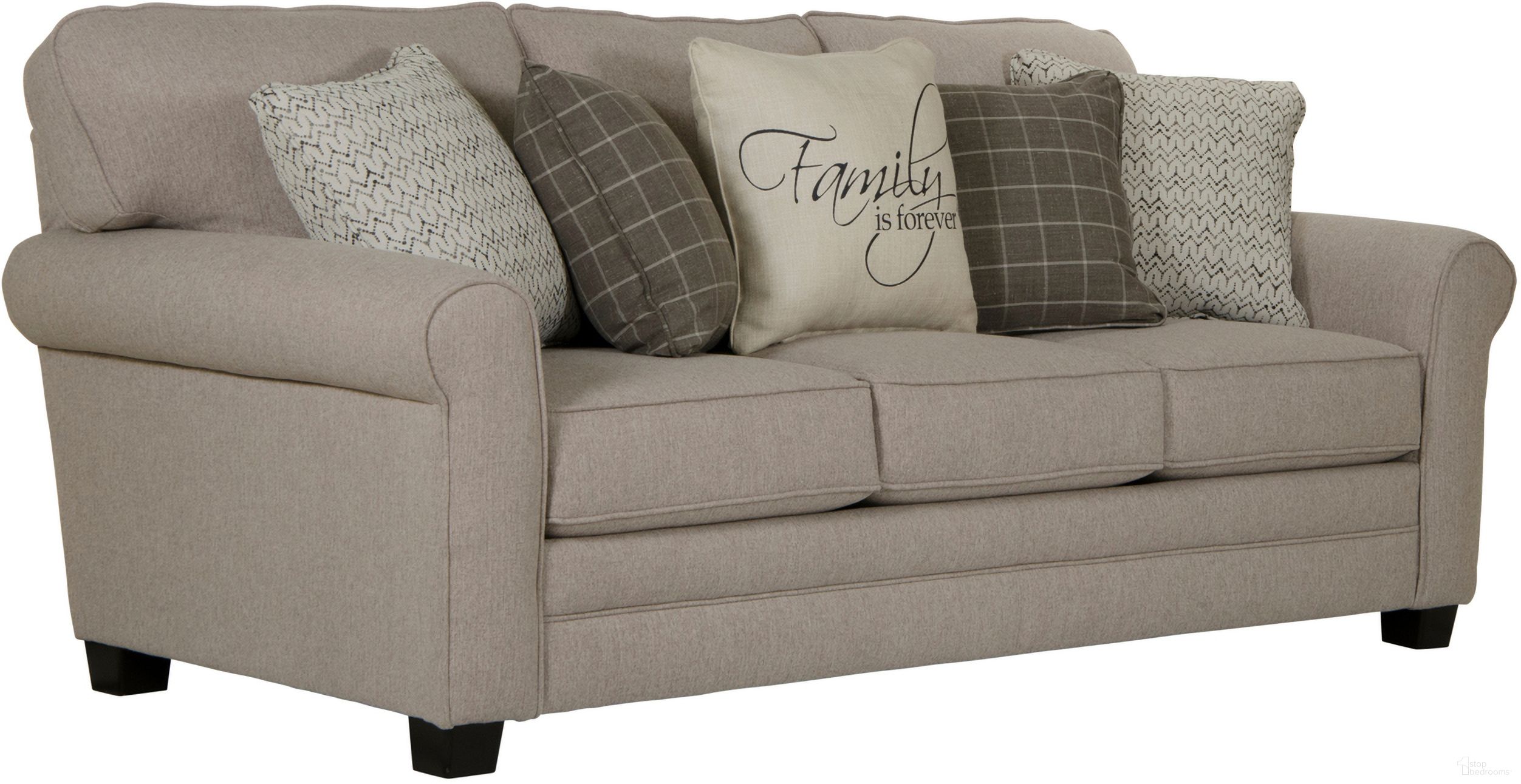 The appearance of Jackson Lewiston Sofa designed by Jackson in the traditional interior design. This cement piece of furniture was selected by 1StopBedrooms from Lewiston Collection to add a touch of cosiness and style into your home. Sku: 327903192818208518. Material: Polyester.