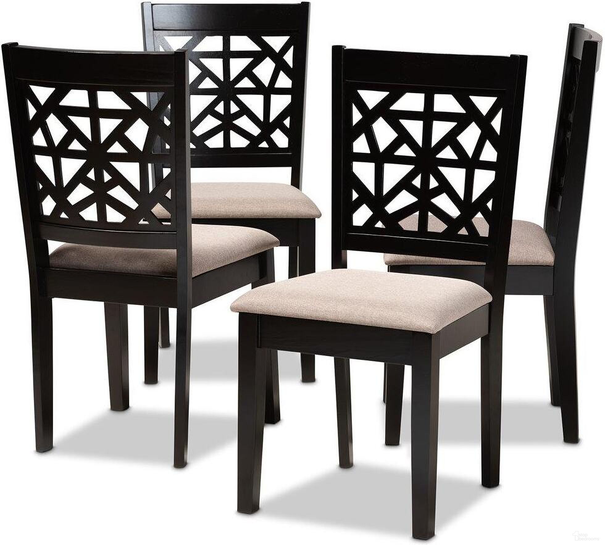 The appearance of Jackson Modern and Contemporary Sand Fabric Upholstered and Espresso Brown Finished Wood 4-Piece Dining Chair Set designed by Baxton Studio in the modern / contemporary interior design. This espresso brown piece of furniture  was selected by 1StopBedrooms from Jackson Collection to add a touch of cosiness and style into your home. Sku: RH310C-Sand/Dark Brown-DC-4PK. Material: Fabric. Chair Type: Side Chair.