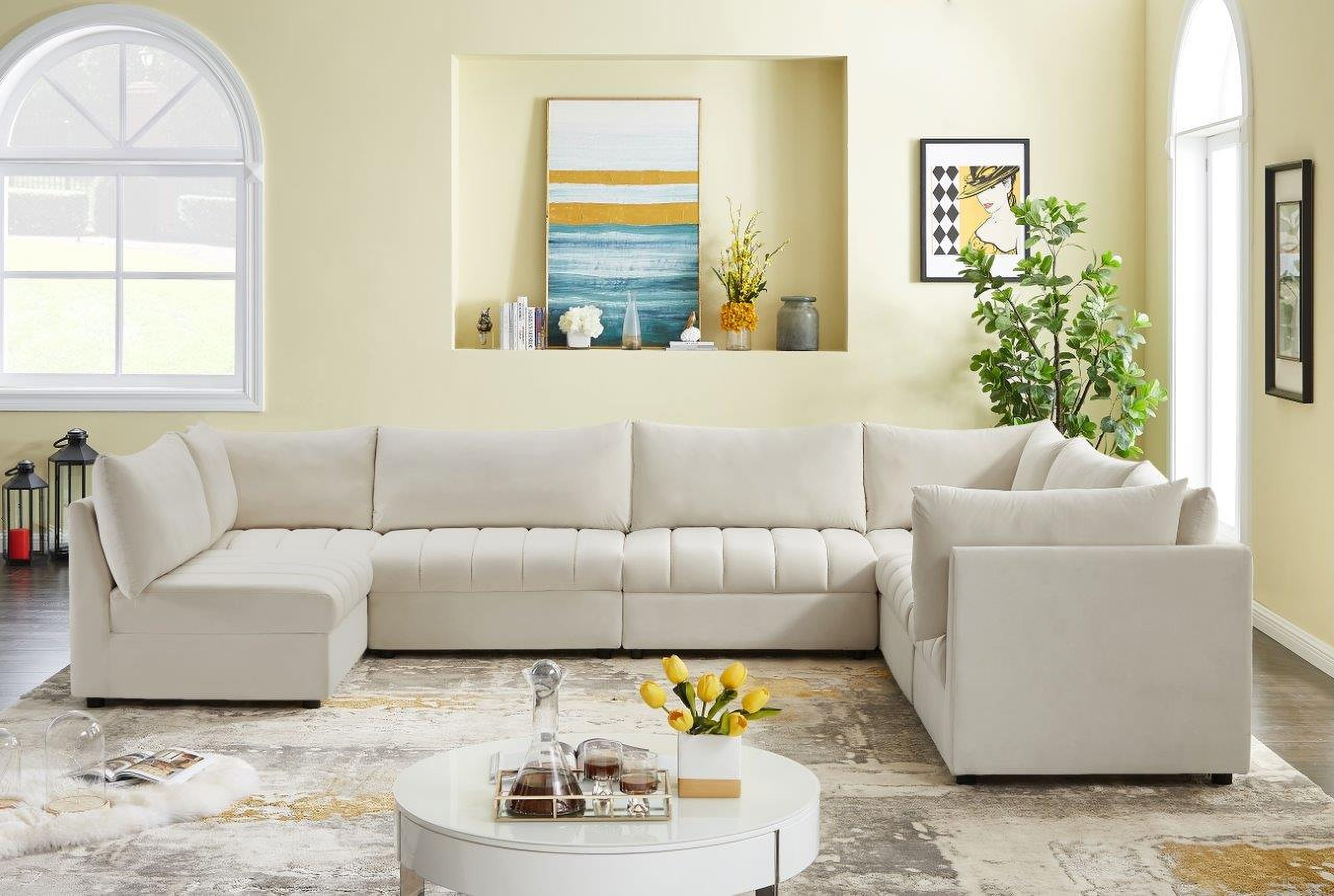 Jacob Velvet 7 Piece Modular Sectional In Cream