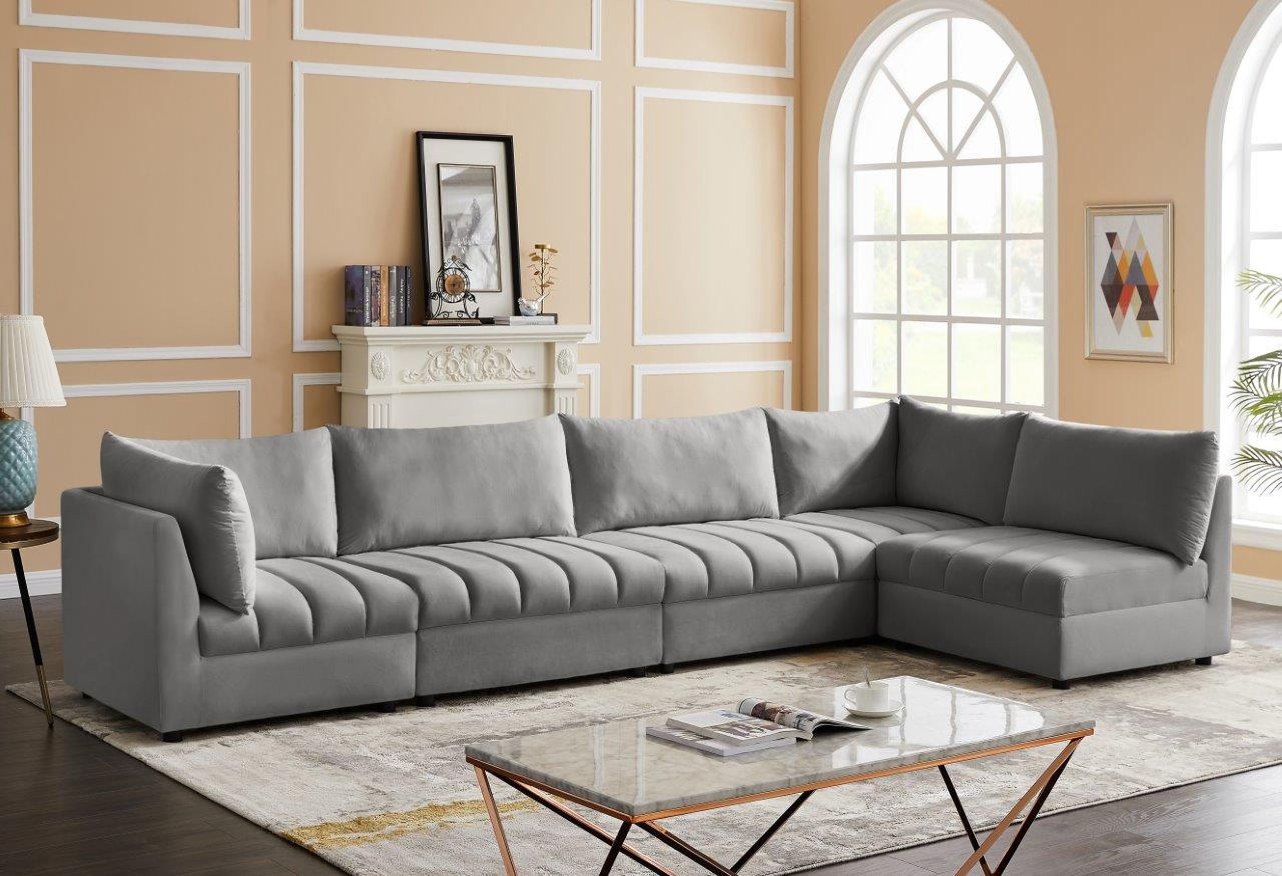 Jacob Velvet 5 Piece Modular Sectional In Grey