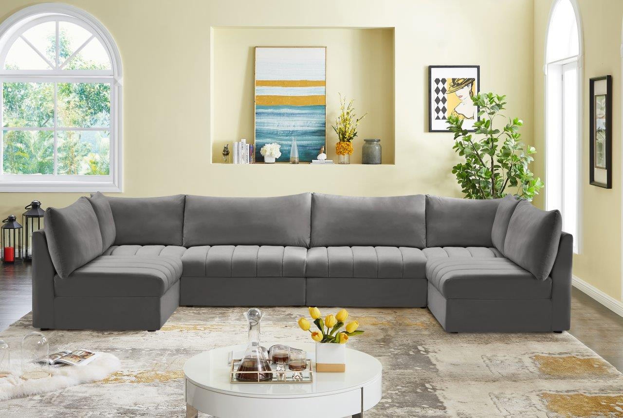 Jacob Velvet 6 Piece Modular Sectional In Grey
