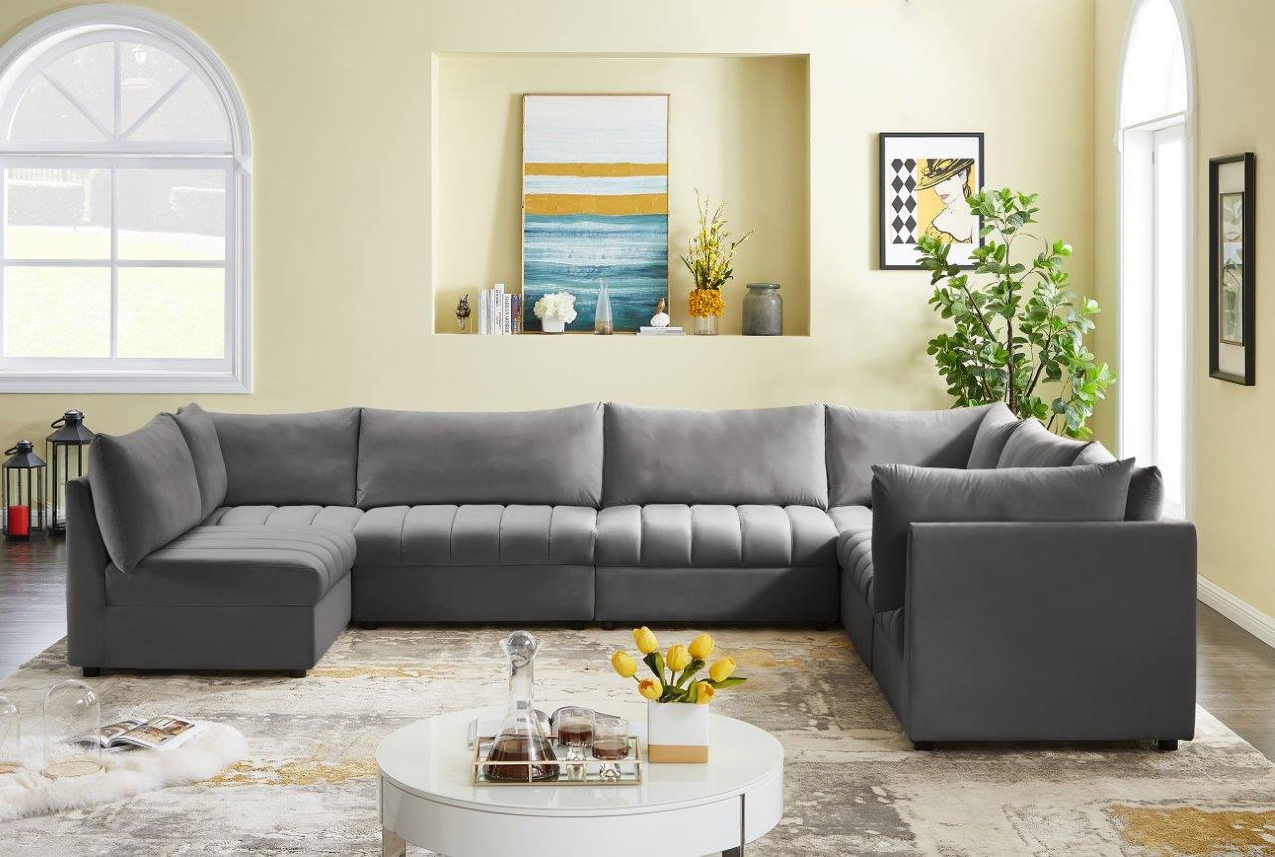 Jacob Velvet 7 Piece Modular Sectional In Grey