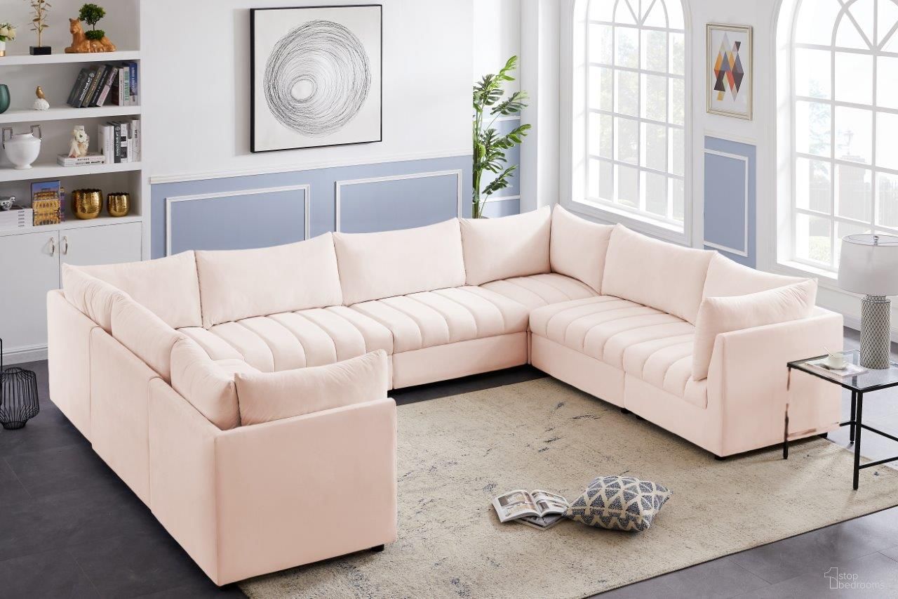 The appearance of Jacob Velvet 8 Piece Modular Sectional In Pink designed by Meridian in the modern / contemporary interior design. This pink piece of furniture  was selected by 1StopBedrooms from Jacob Collection to add a touch of cosiness and style into your home. Sku: 649Pink-Corner;649Pink-Corner;649Pink-Corner;649Pink-Corner;649Pink-Armless;649Pink-Armless;649Pink-Armless;649Pink-Armless. Material: Velvet. Layout: Sofa & Chaise.